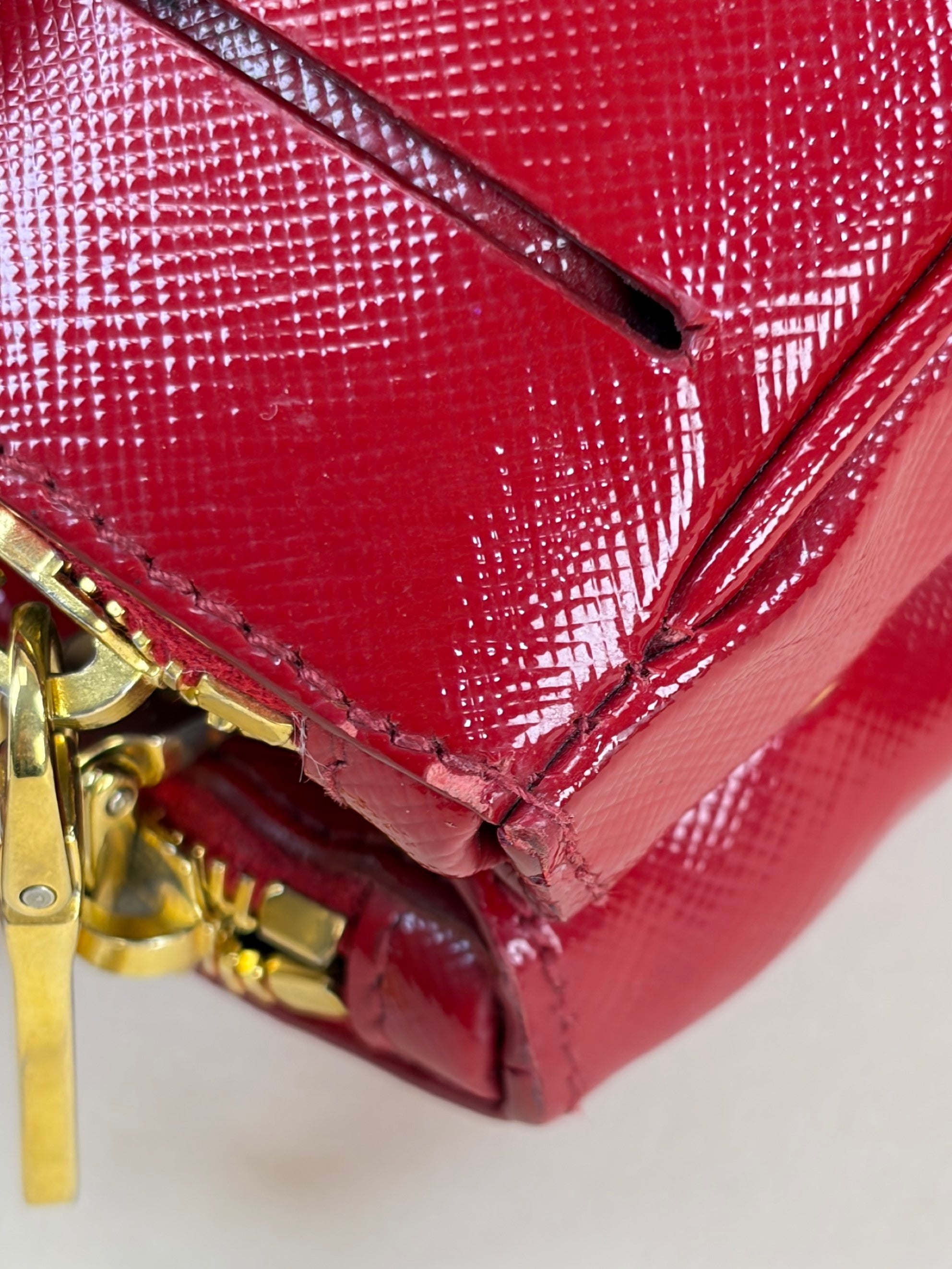 Prada shiny red small galleria saffiano leather double zip