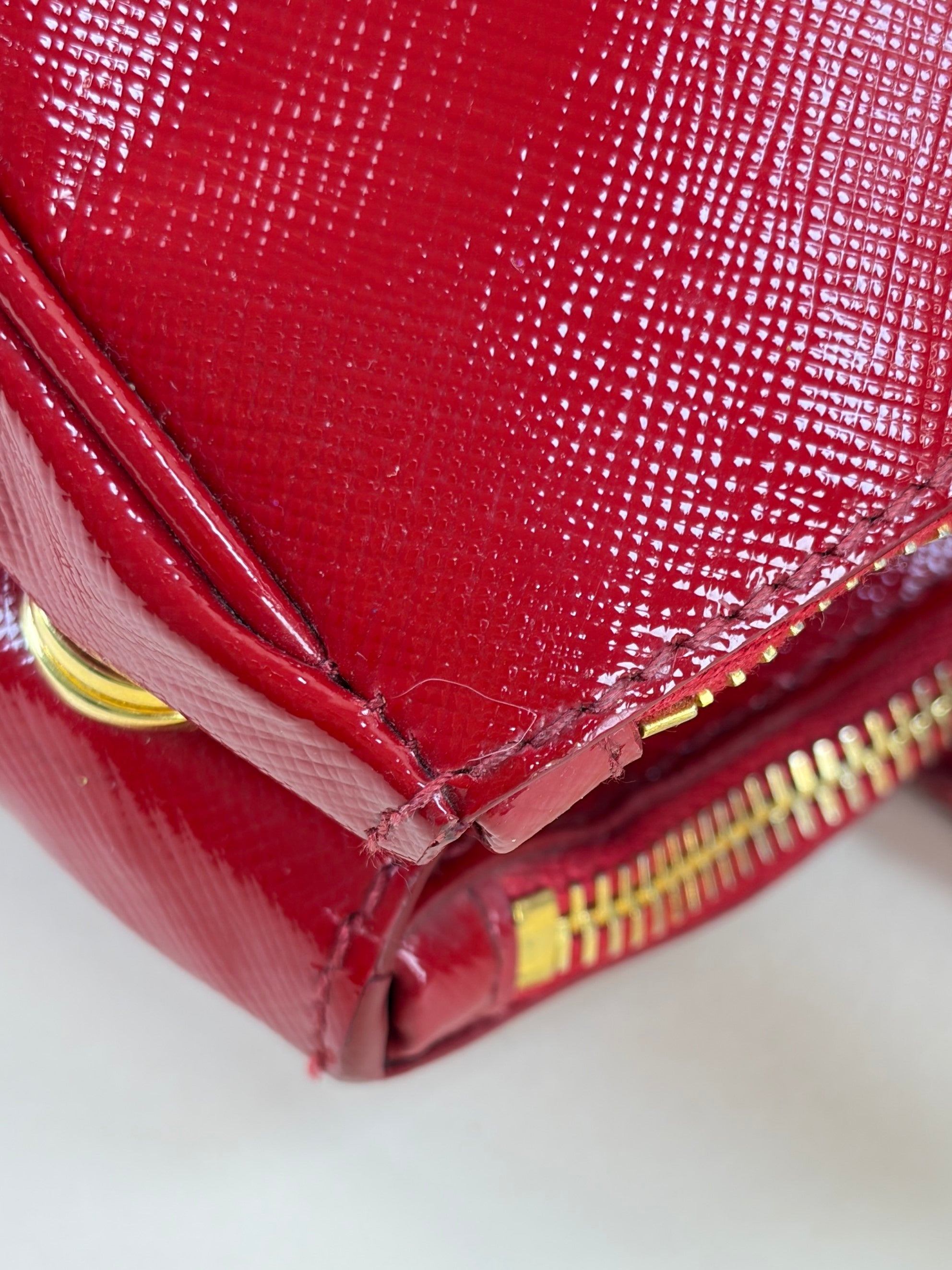 Prada shiny red small galleria saffiano leather double zip