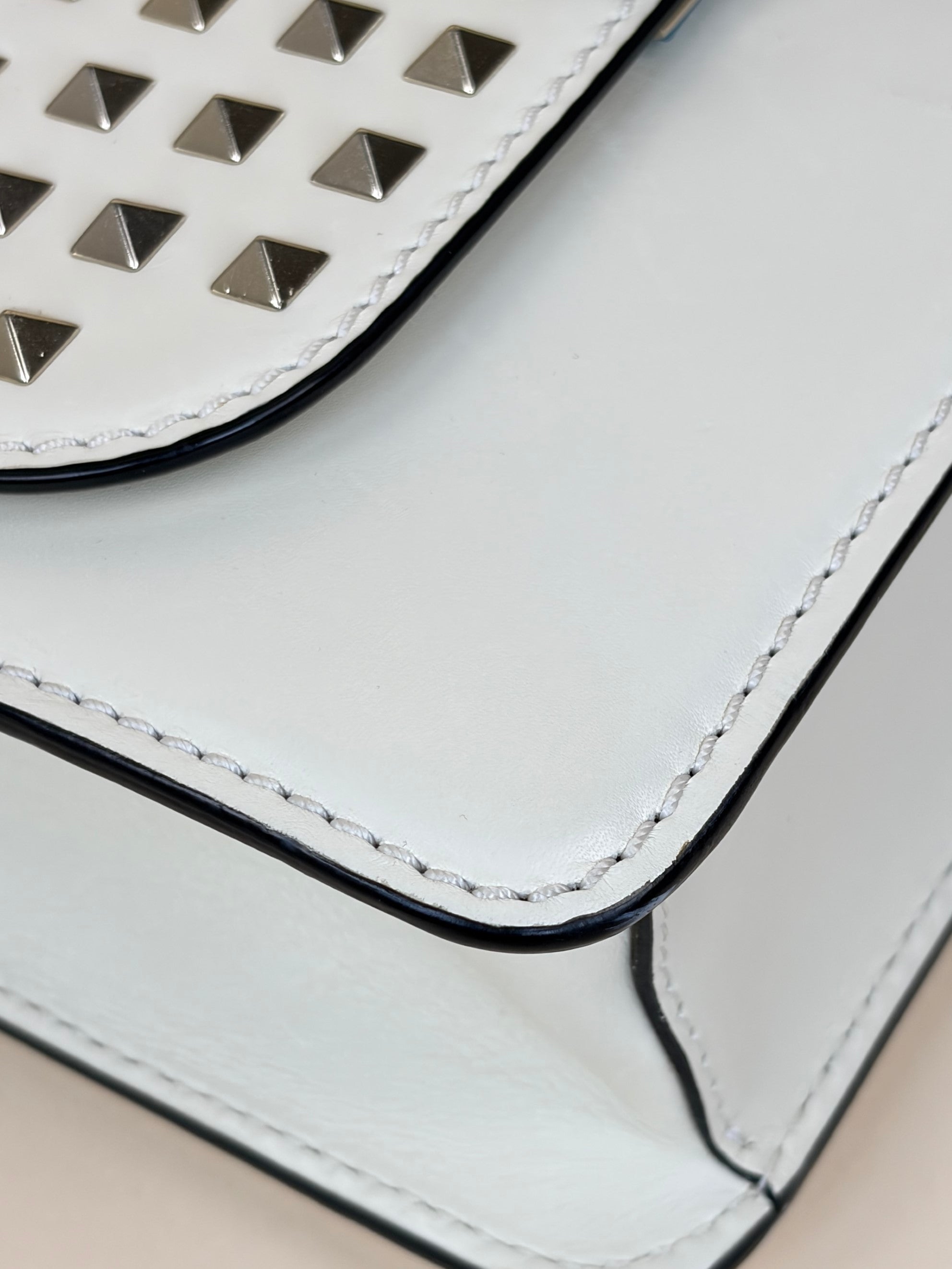 Valentino Light Ivory Vitello Small Rockstud All Over Demilune Shoulder Bag
