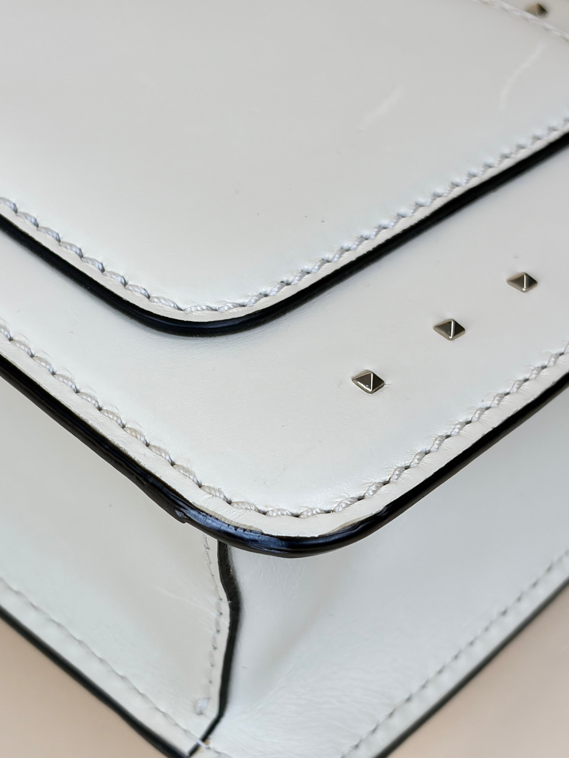 Valentino Light Ivory Vitello Small Rockstud All Over Demilune Shoulder Bag