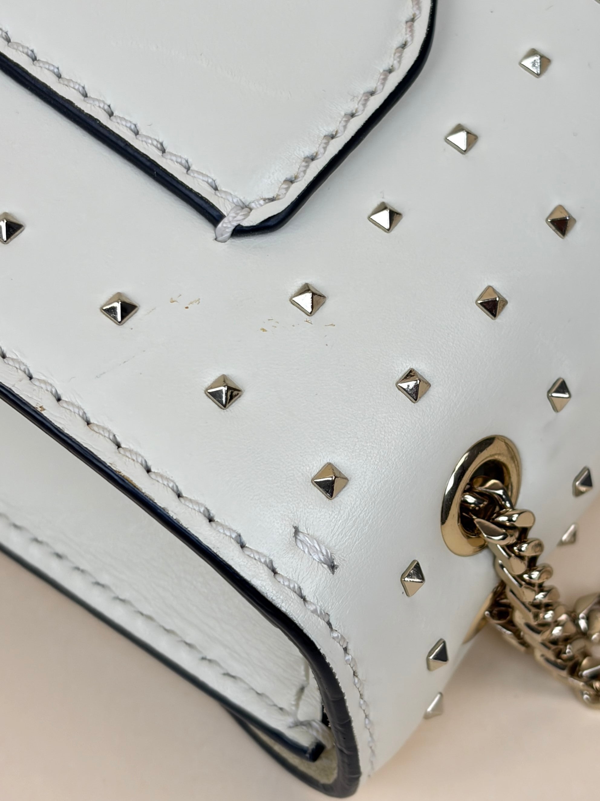 Valentino Light Ivory Vitello Small Rockstud All Over Demilune Shoulder Bag