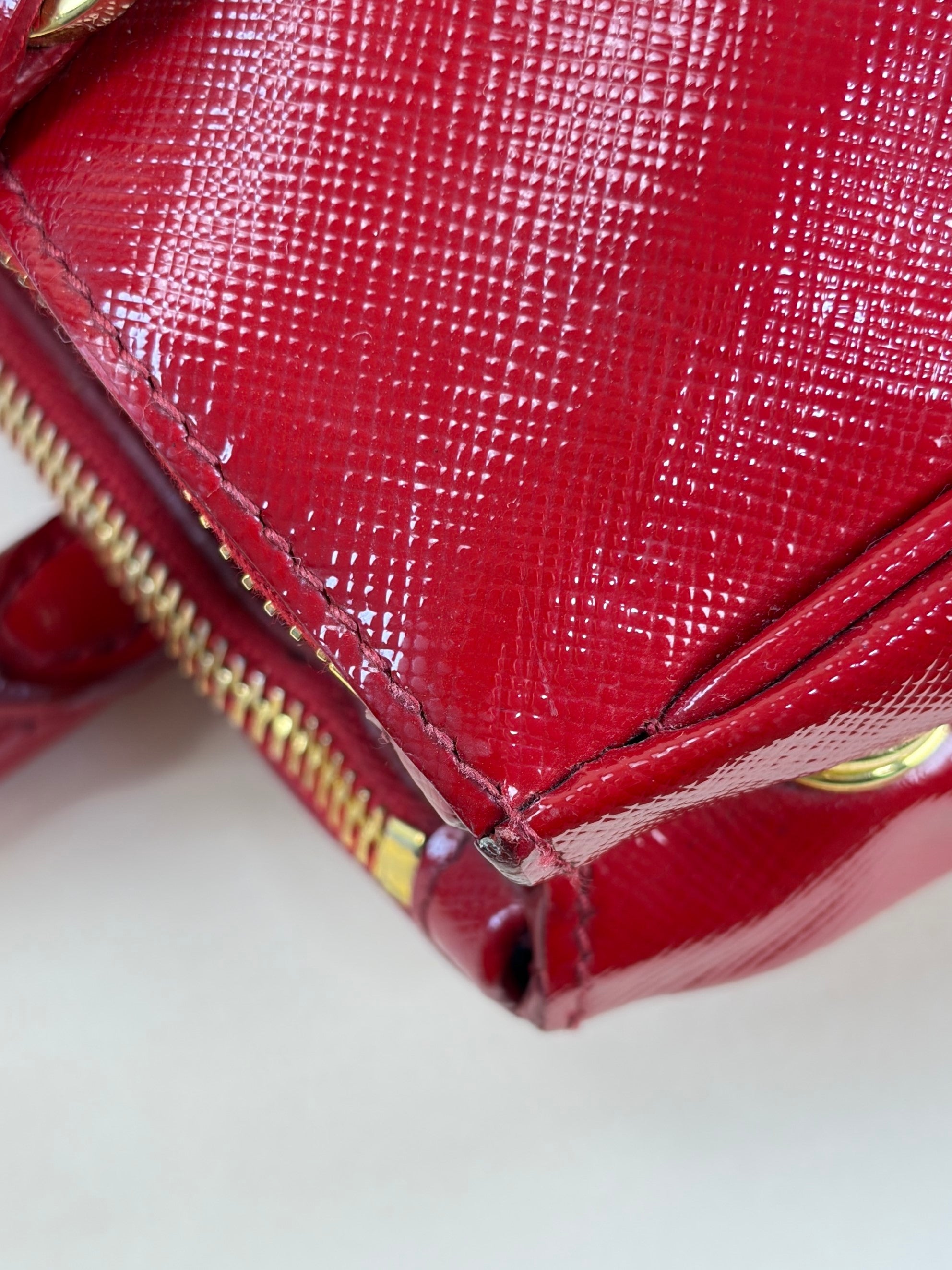 Prada shiny red small galleria saffiano leather double zip