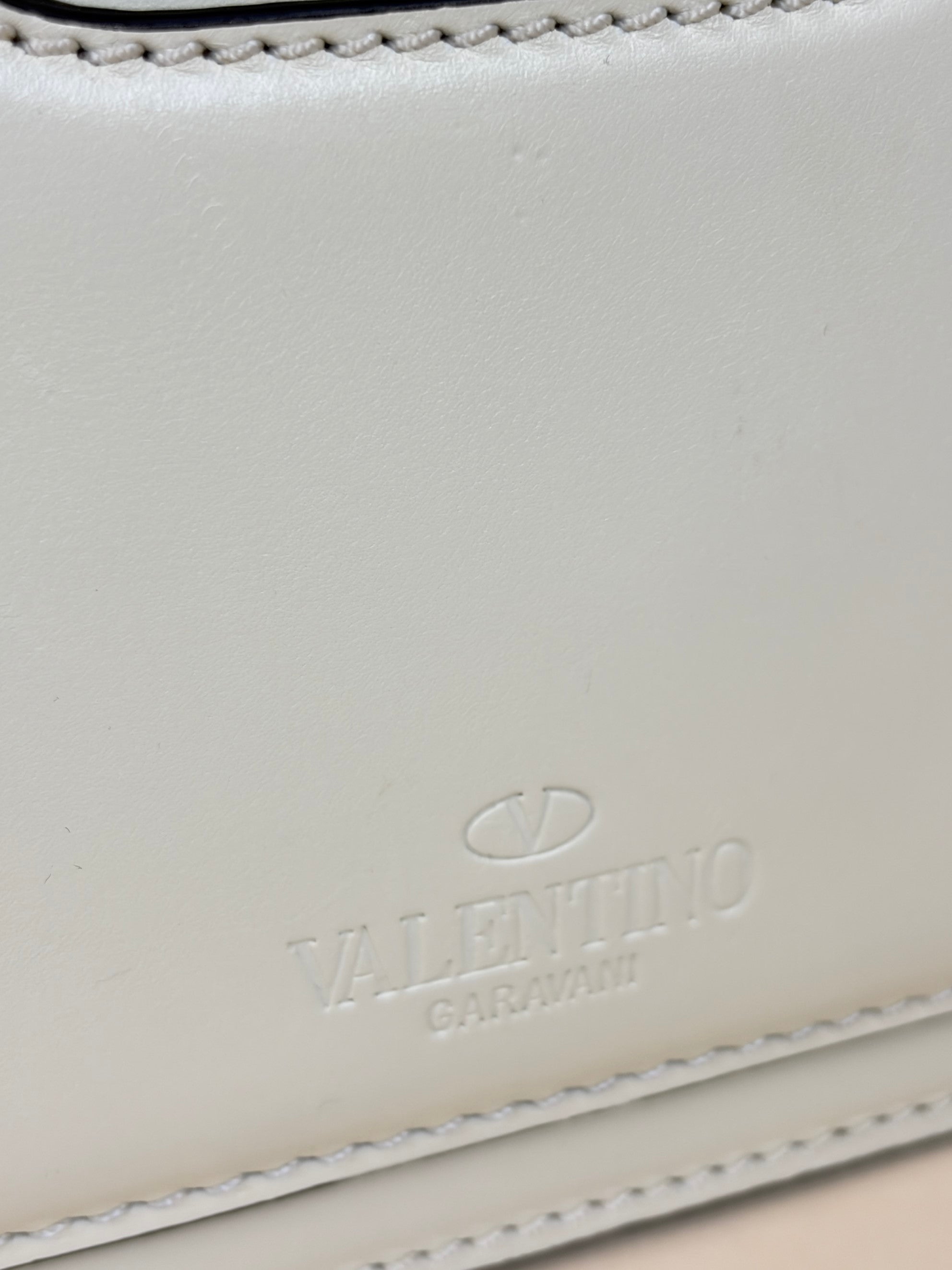Valentino Light Ivory Vitello Small Rockstud All Over Demilune Shoulder Bag