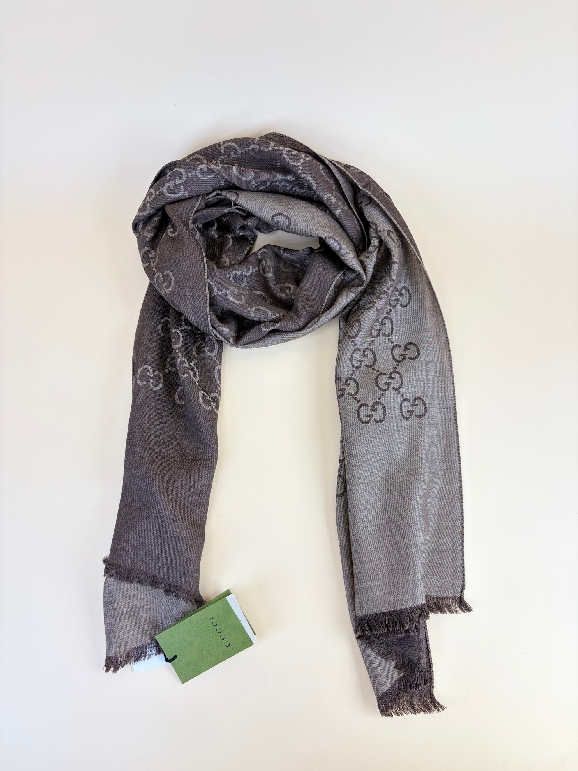 Gucci Brown GG Monogram Silk Scarf