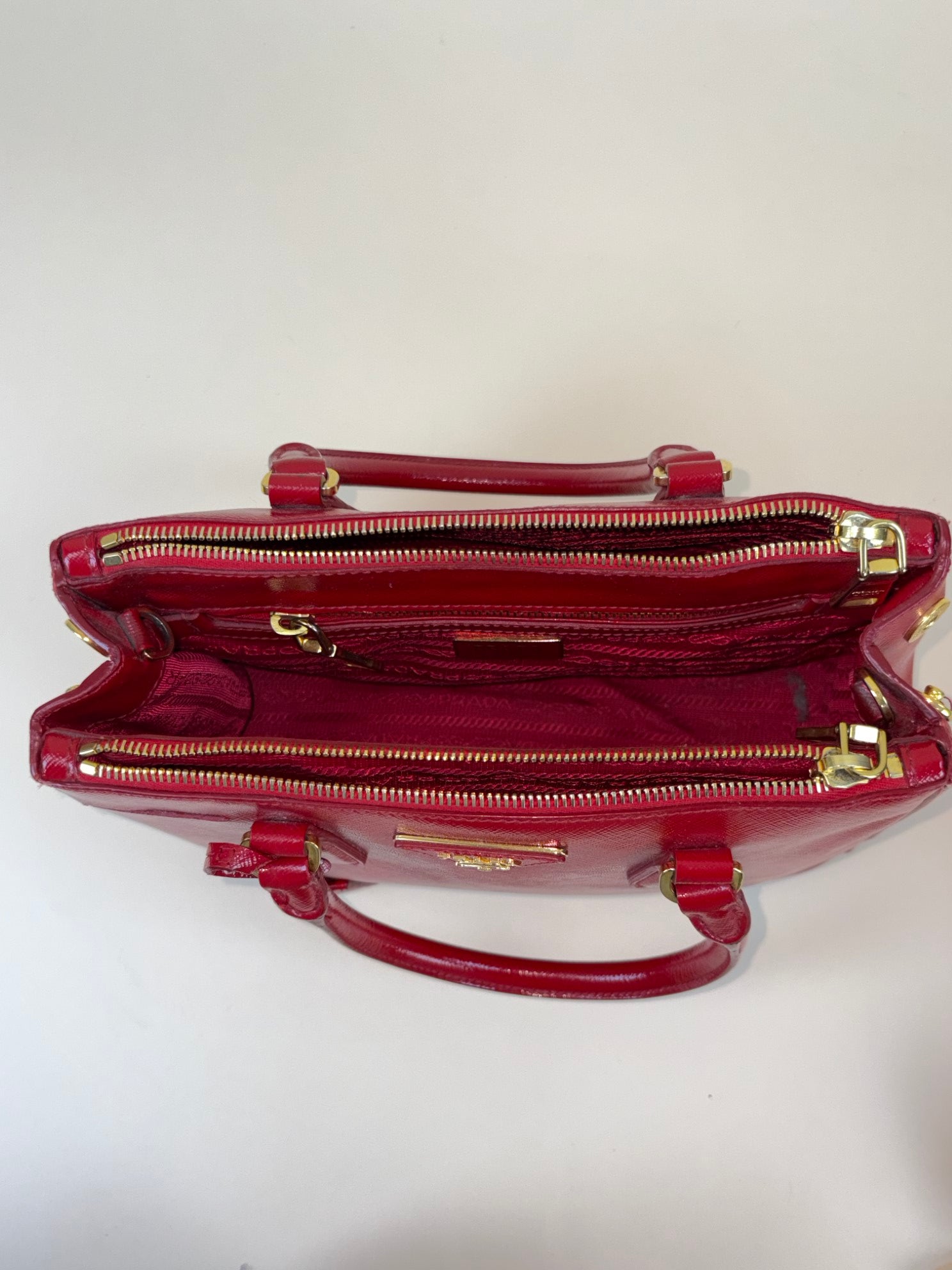 Prada shiny red small galleria saffiano leather double zip