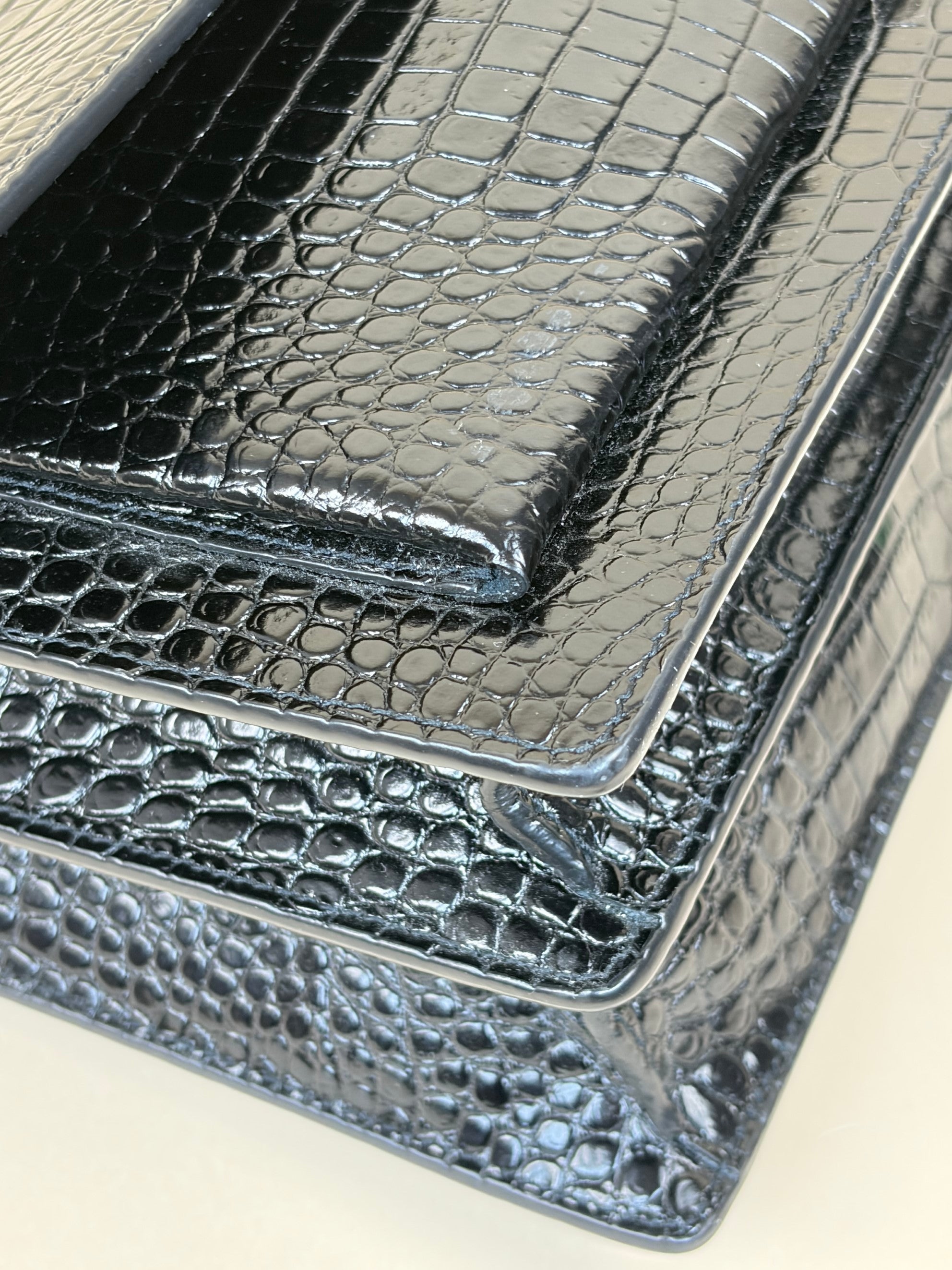 YSL Black Crocodile Embossed Sunset Large Shoulder Bag