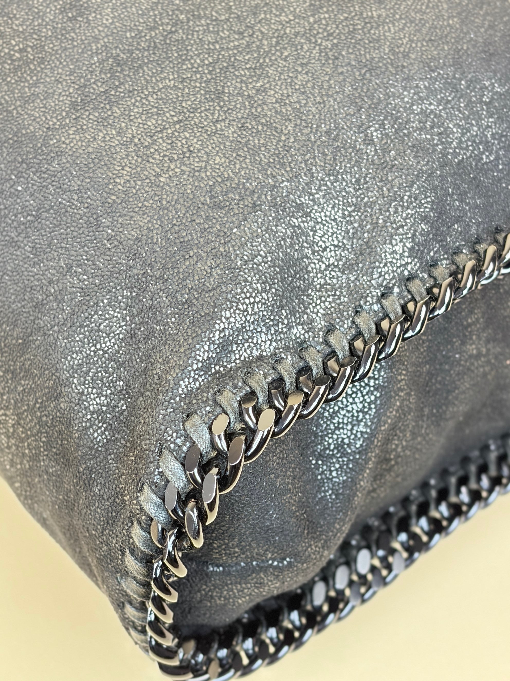 Stella Mccartney Black Falabella Fold Over Tote Bag with Chain