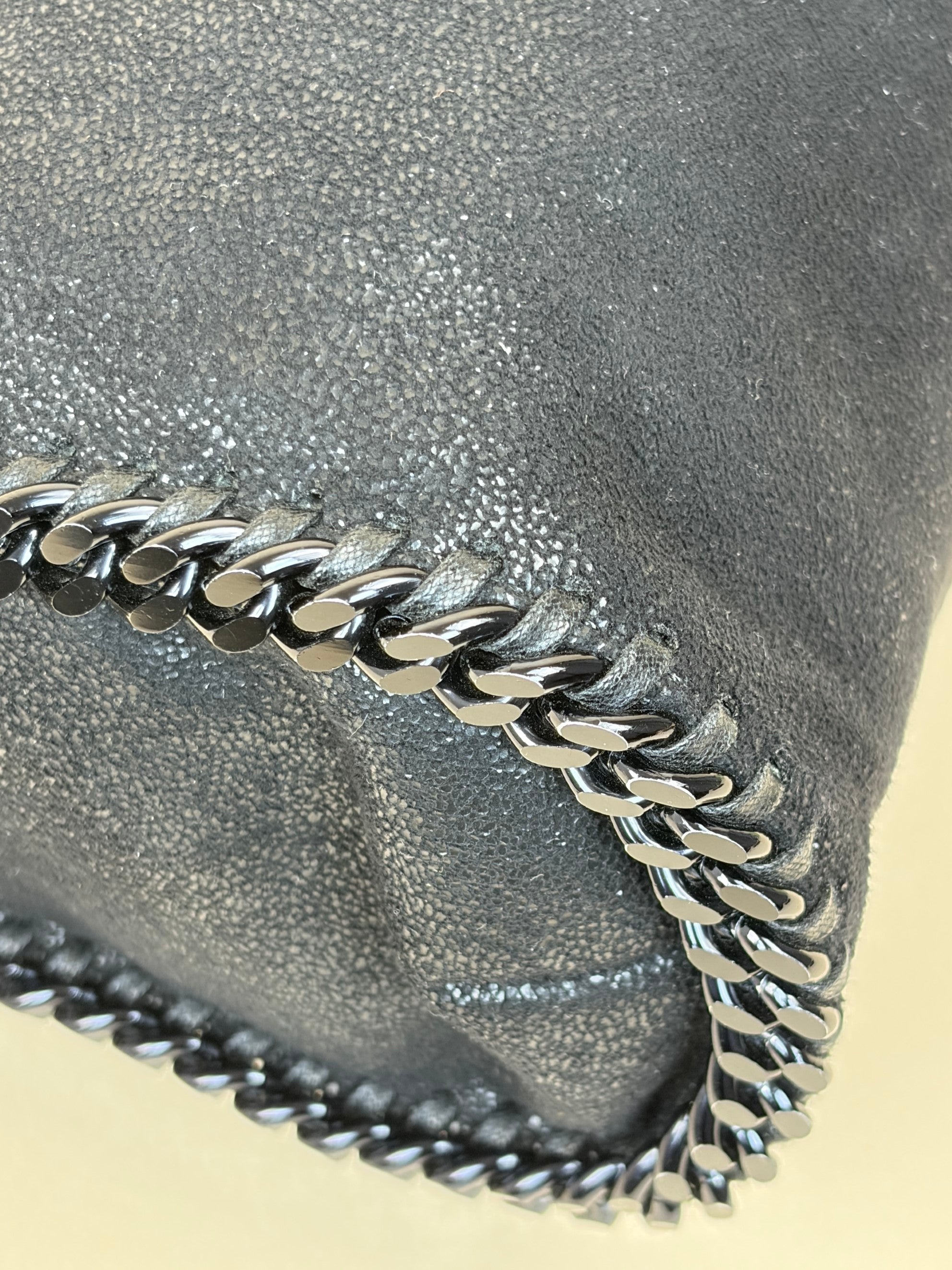 Stella Mccartney Black Falabella Fold Over Tote Bag with Chain