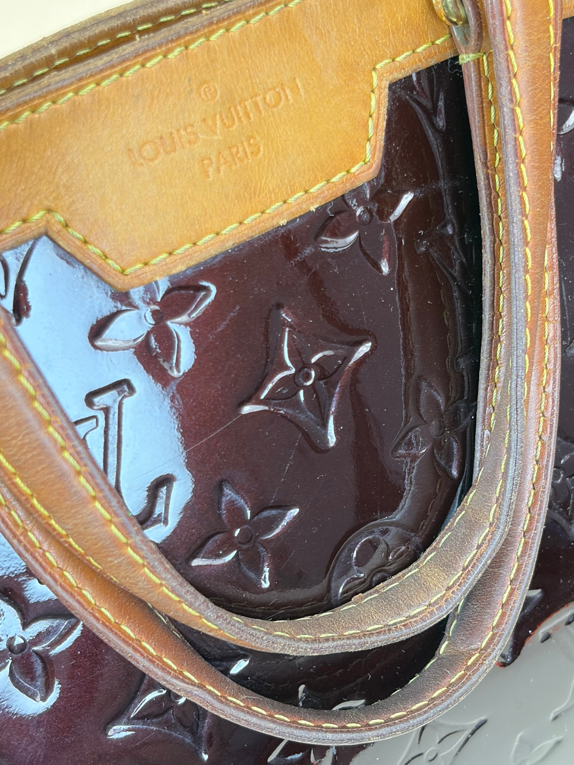 Louis Vuitton Amarante Monogram Vernis Brea MM Tote Bag with Strap