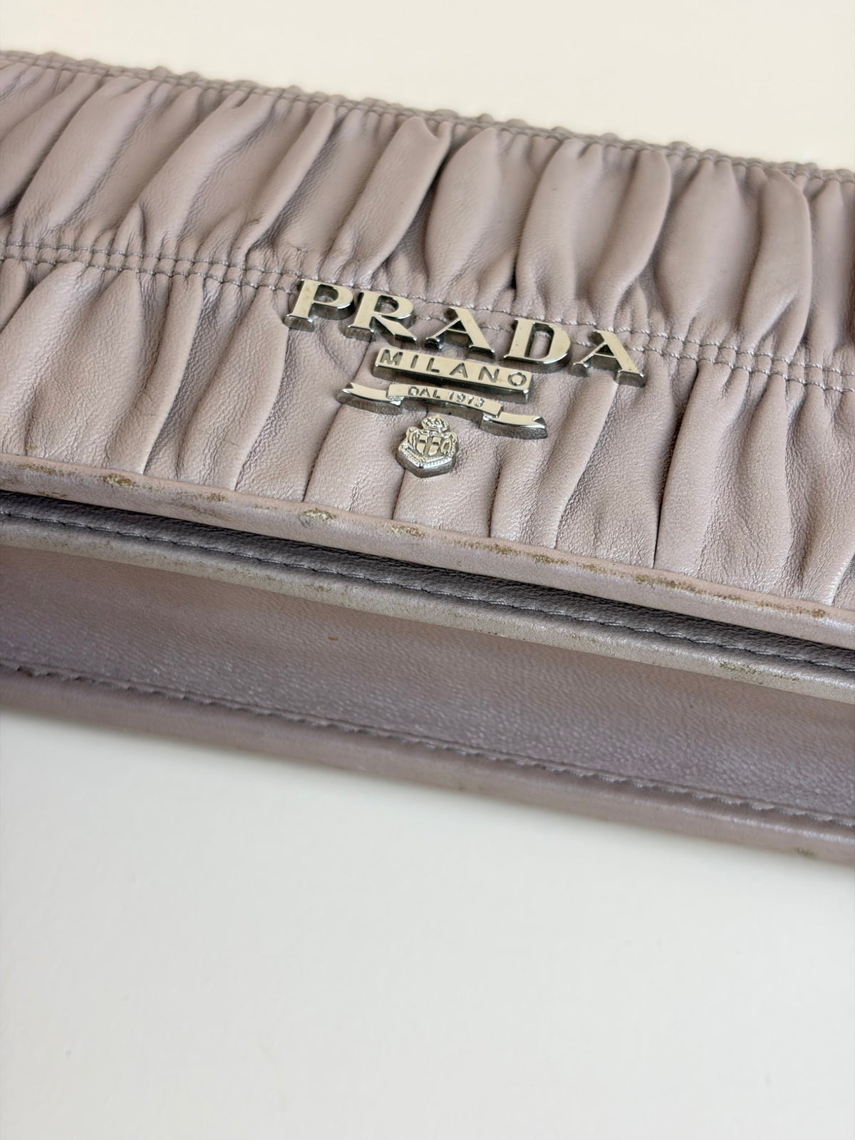 Prada nude nappa leather gaufre wallet on chain