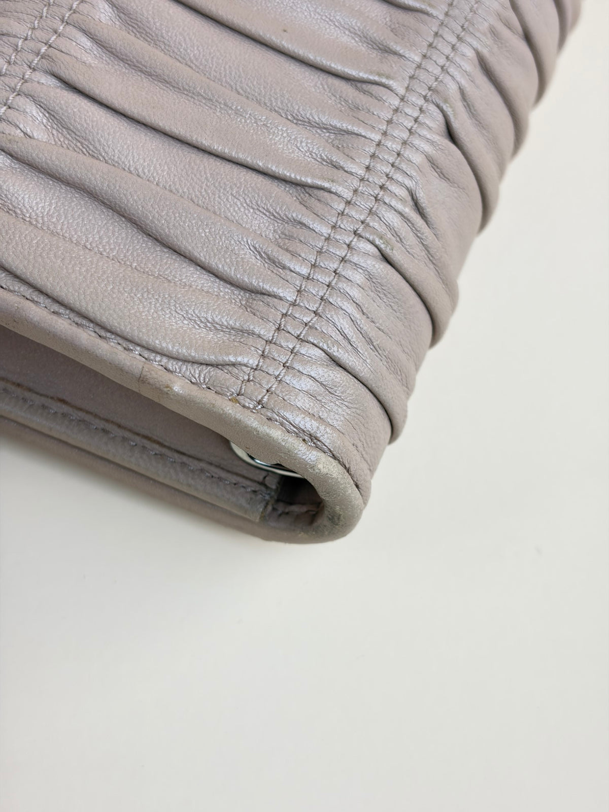 Prada nude nappa leather gaufre wallet on chain