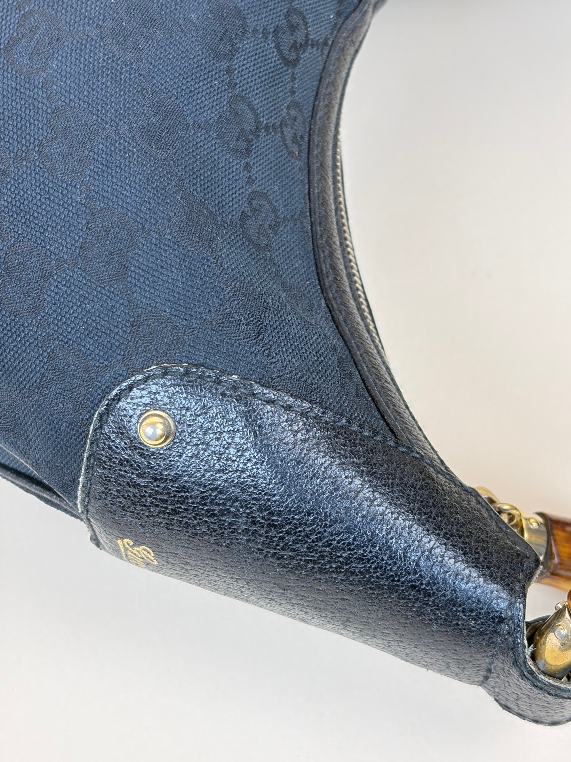 Gucci Black GG Monogram Bamboo Ring Hobo Bag