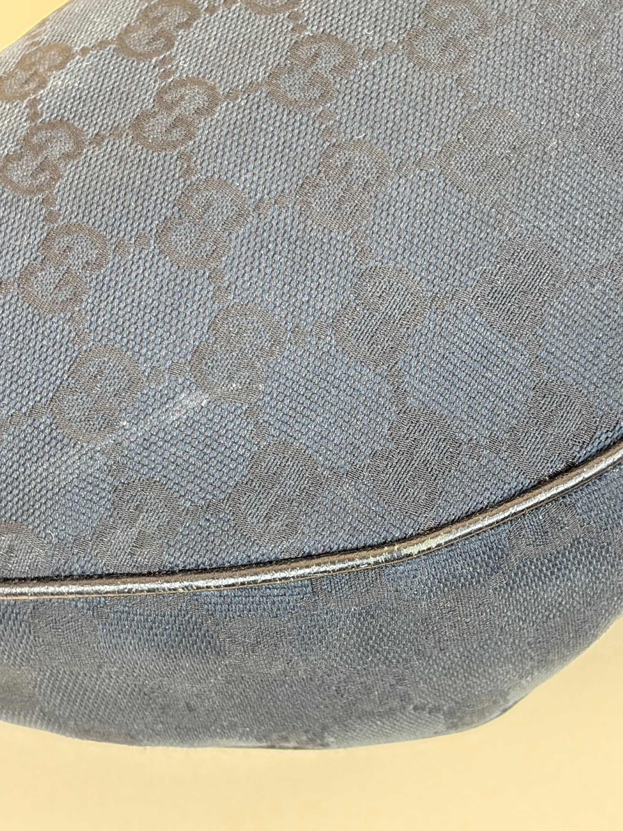 Gucci Black GG Monogram Bamboo Ring Hobo Bag