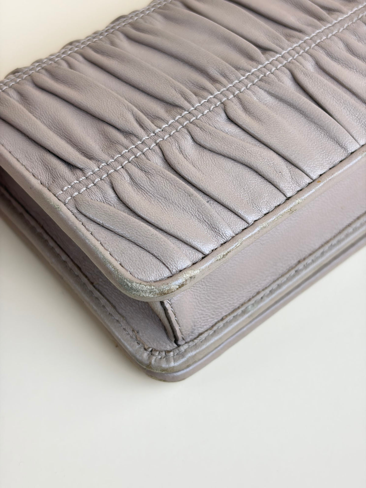 Prada nude nappa leather gaufre wallet on chain