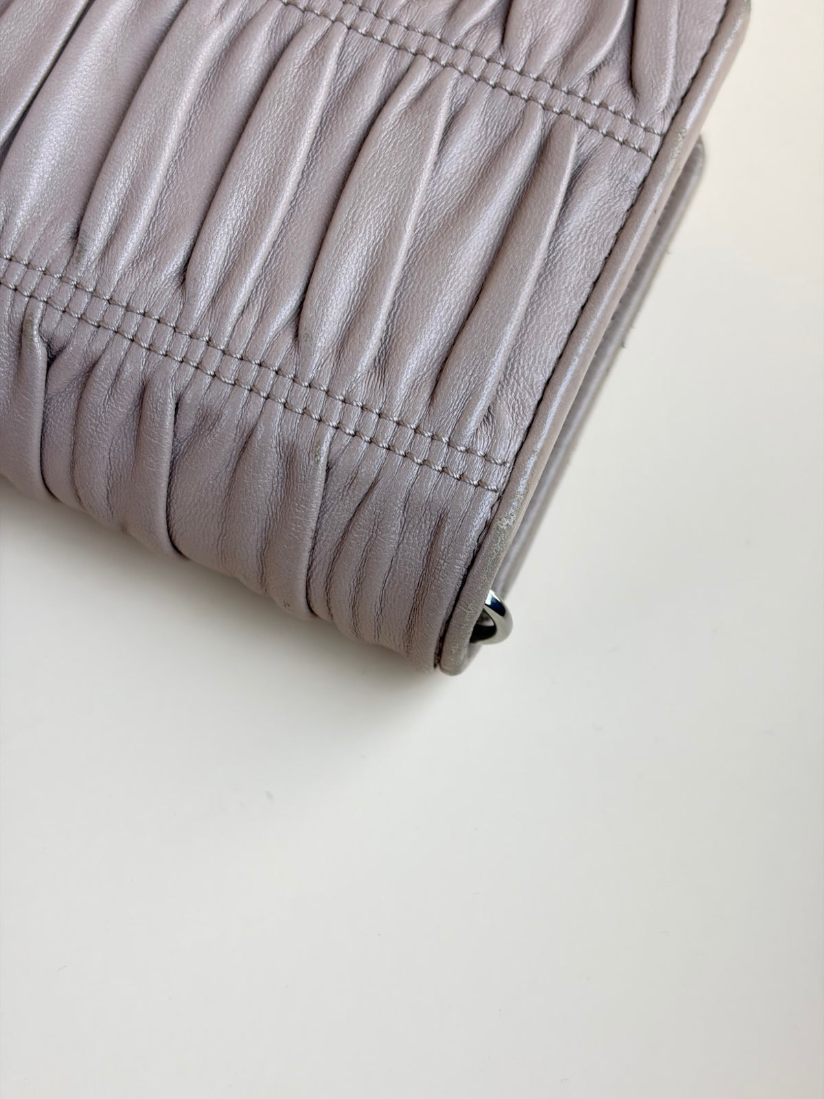 Prada nude nappa leather gaufre wallet on chain