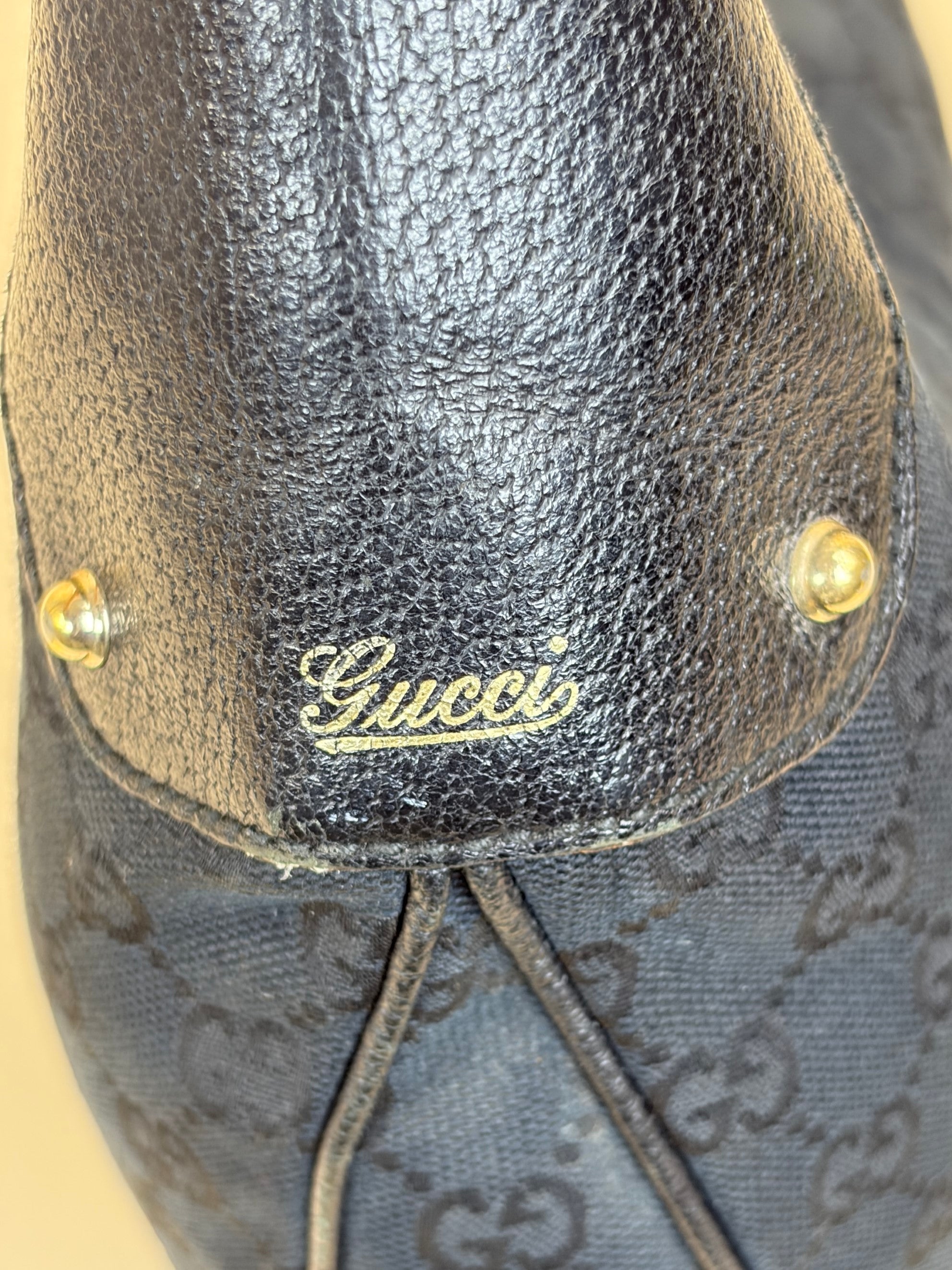 Gucci Black GG Monogram Bamboo Ring Hobo Bag