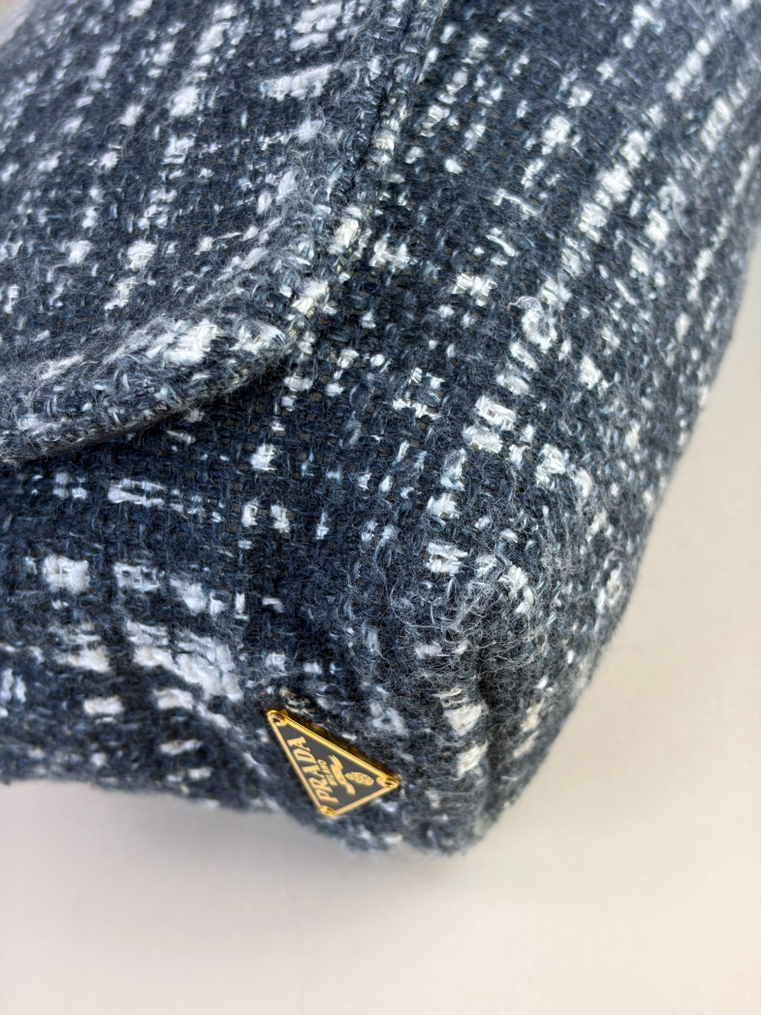 Prada Gray Tela Tweed Turnlock Flap Large Clutch