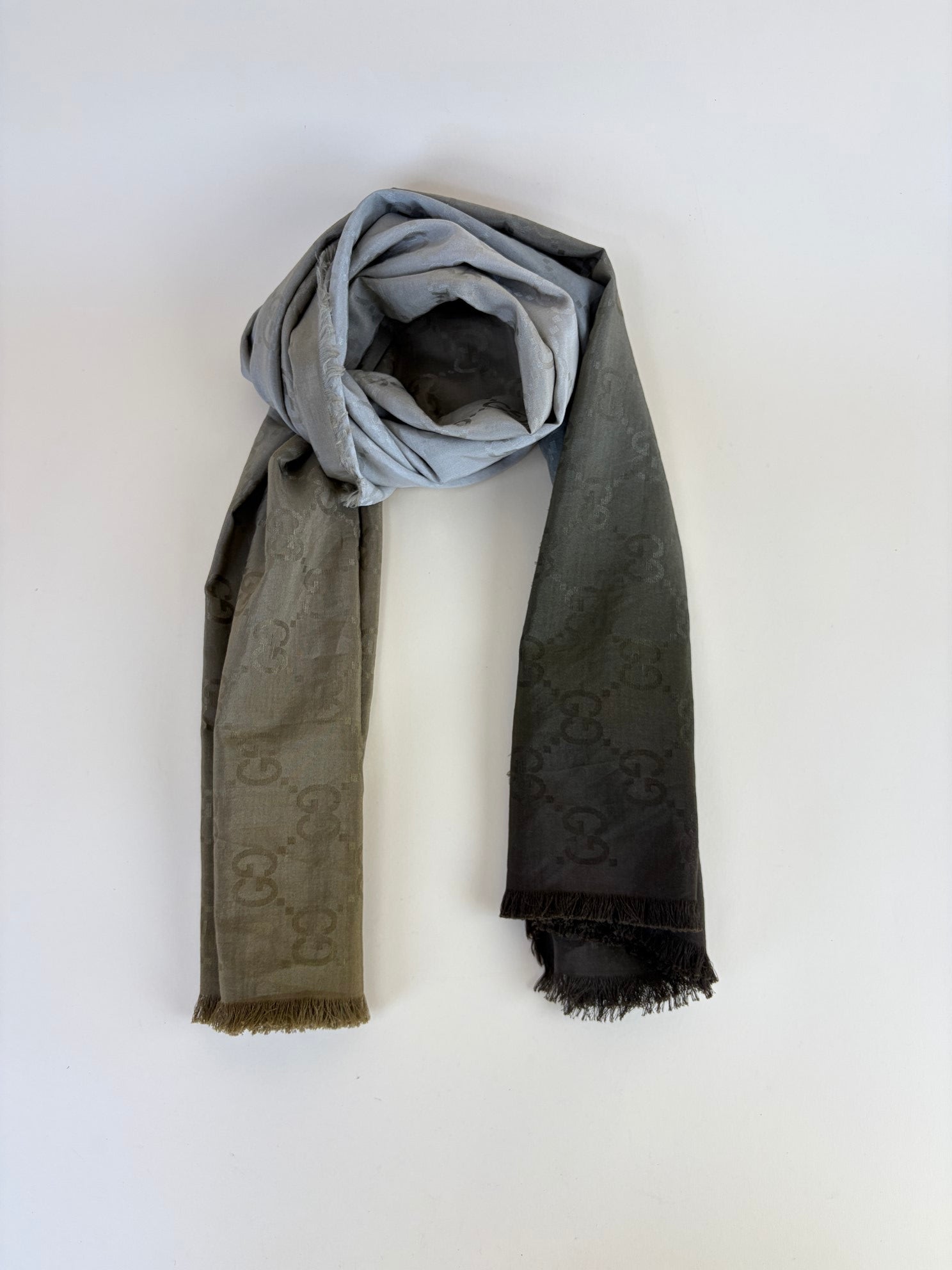 Gucci jaquard GG brown light brown silk cotton shawl Scarf