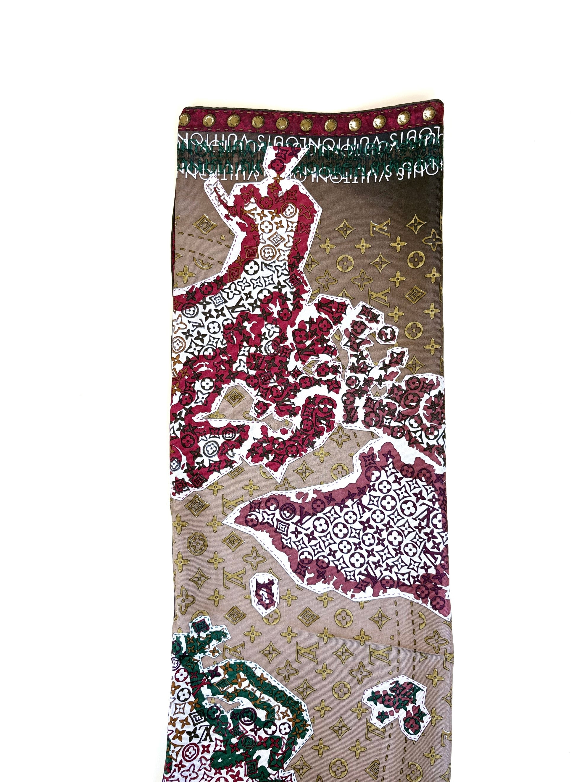 Louis Vuitton Cassis Monogram Map Silk Square Scarf