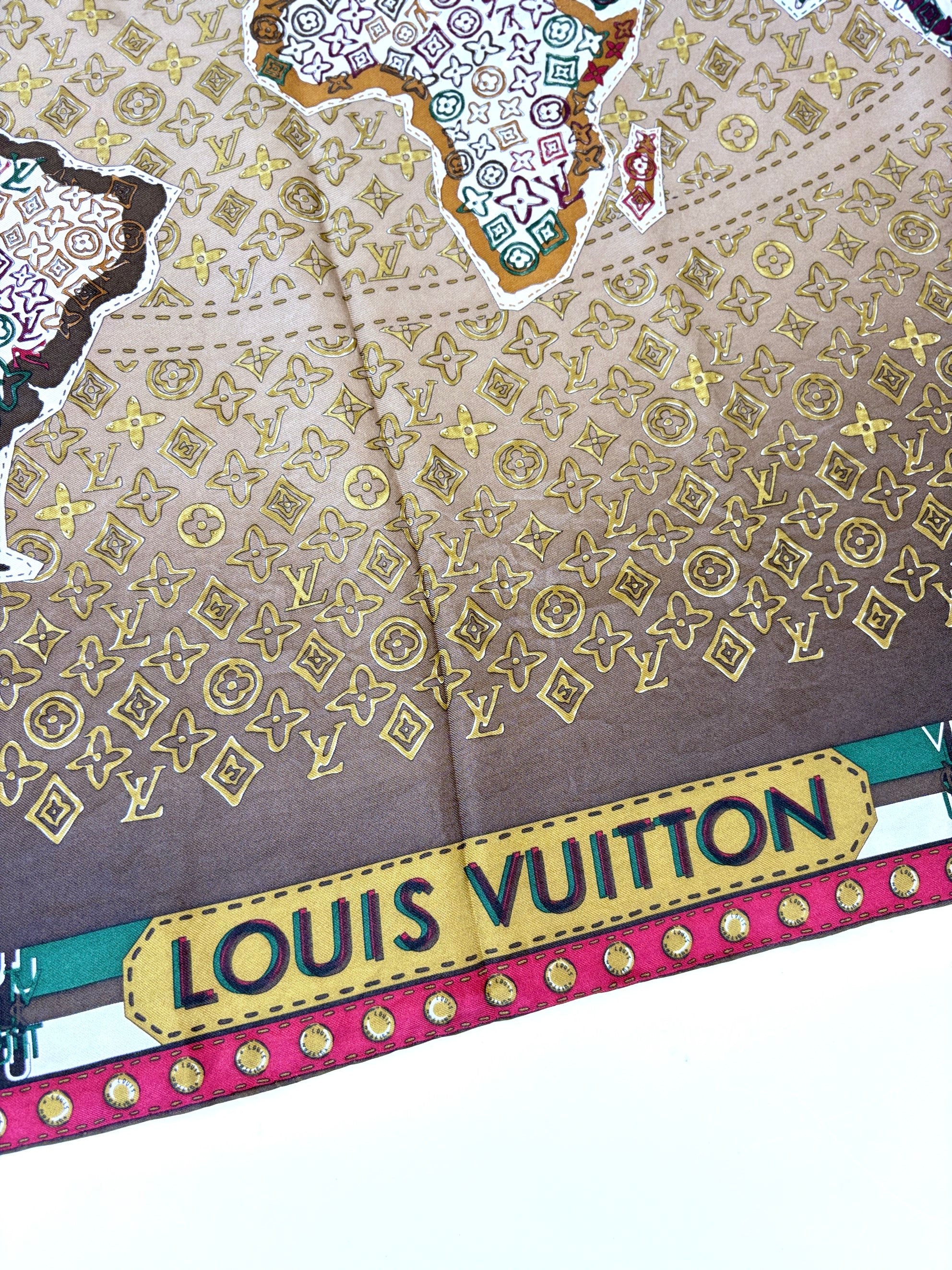 Louis Vuitton Cassis Monogram Map Silk Square Scarf