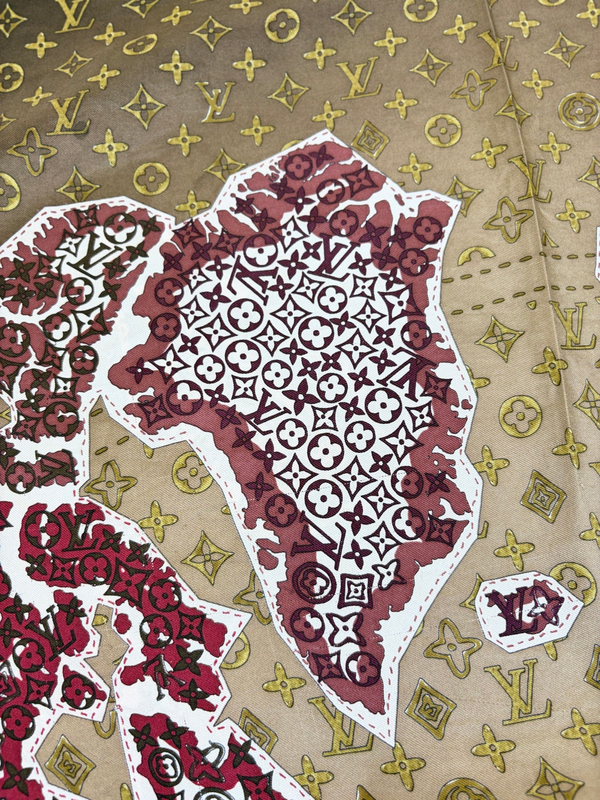 Louis Vuitton Cassis Monogram Map Silk Square Scarf