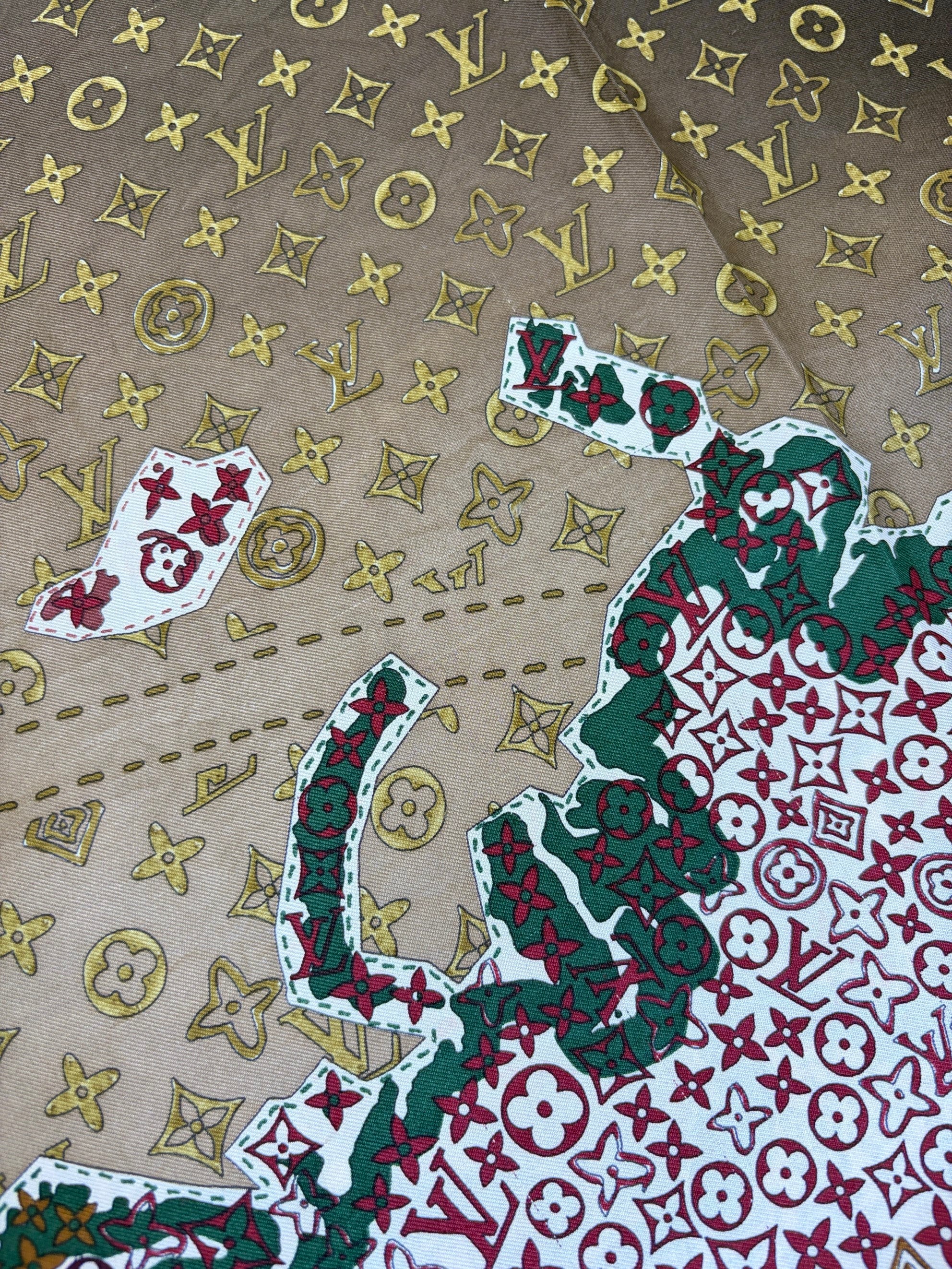 Louis Vuitton Cassis Monogram Map Silk Square Scarf