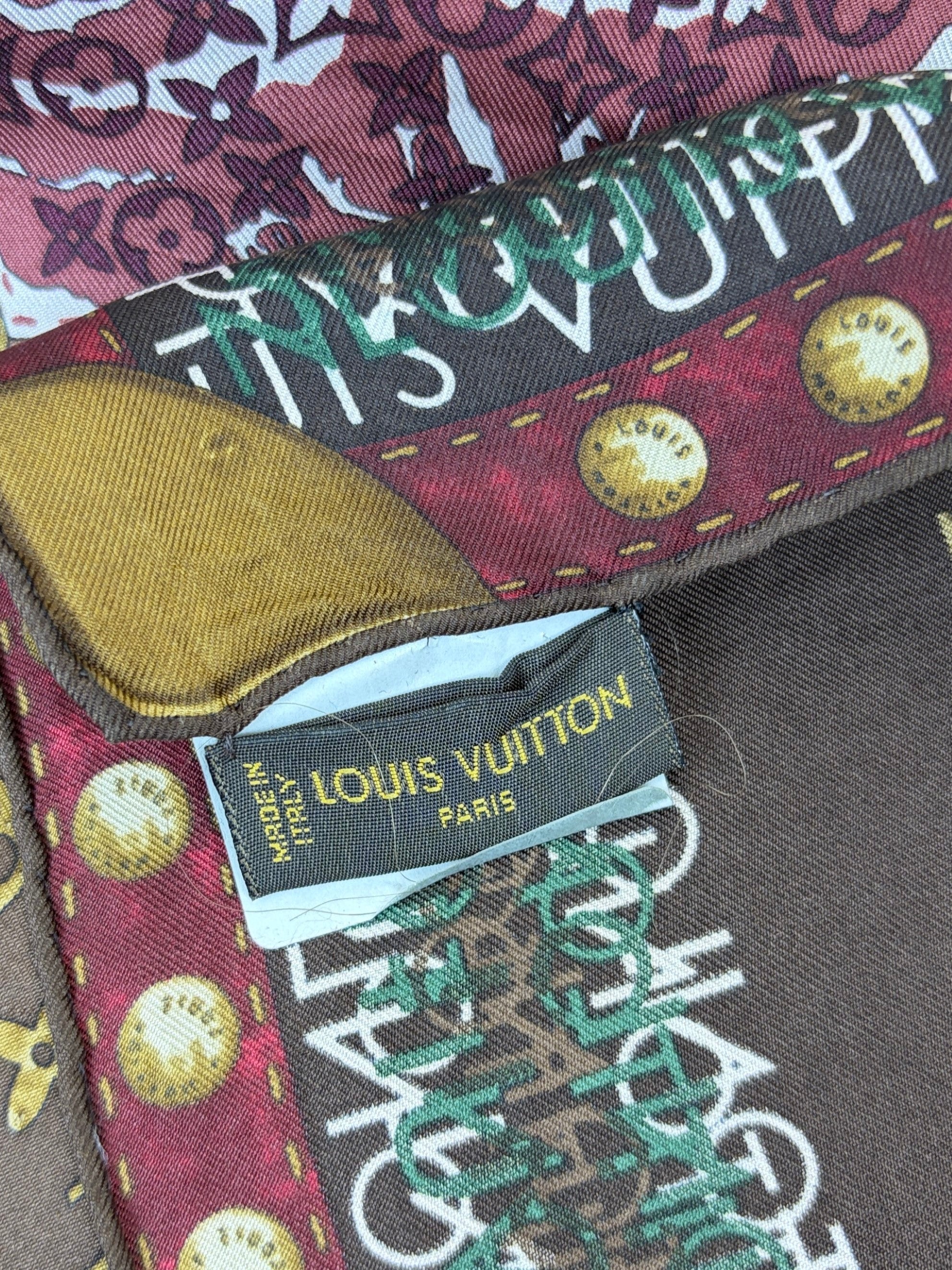 Louis Vuitton Cassis Monogram Map Silk Square Scarf