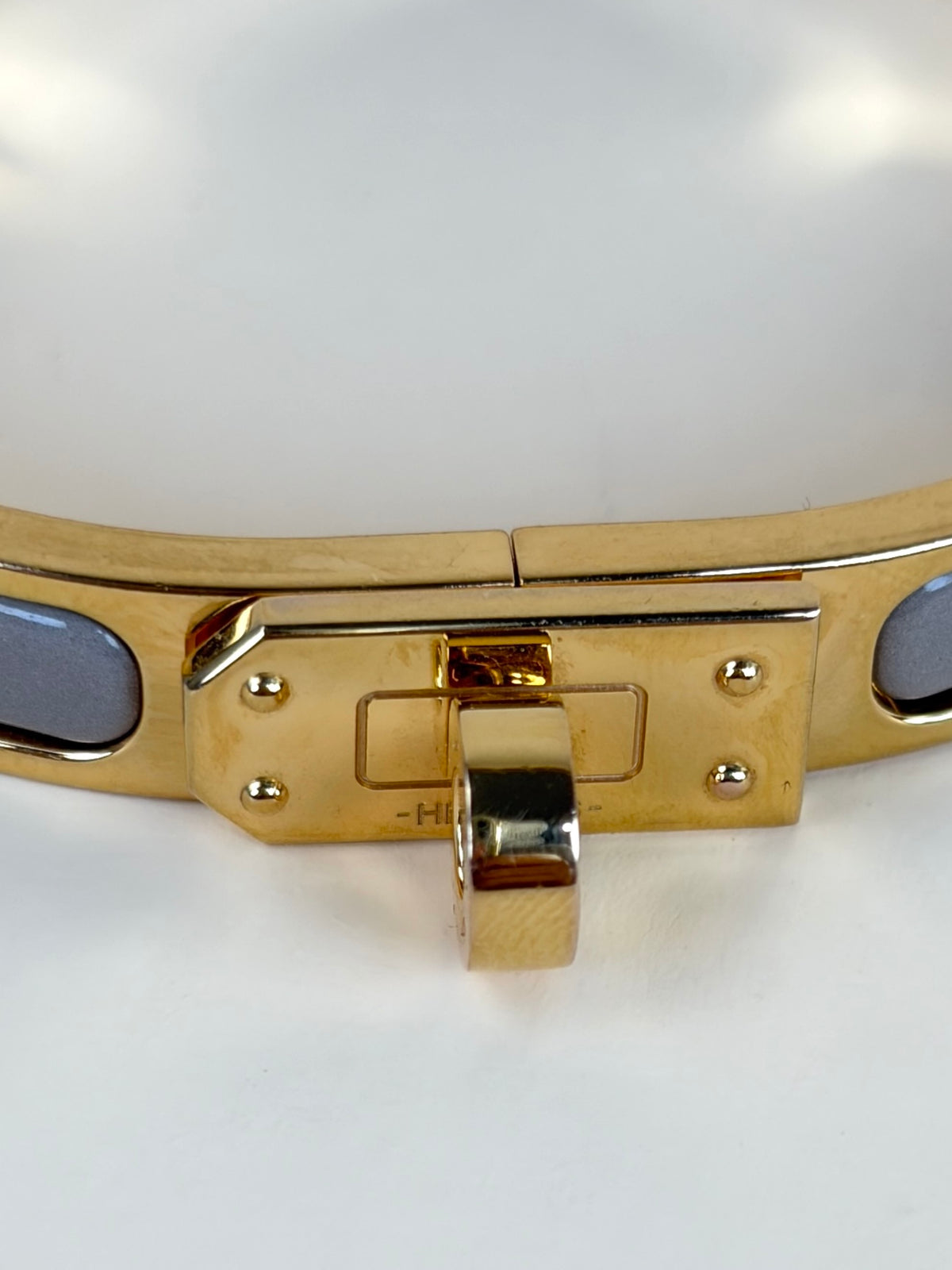 Hermes rose gold plated maron glace mini clic kelly bracelet