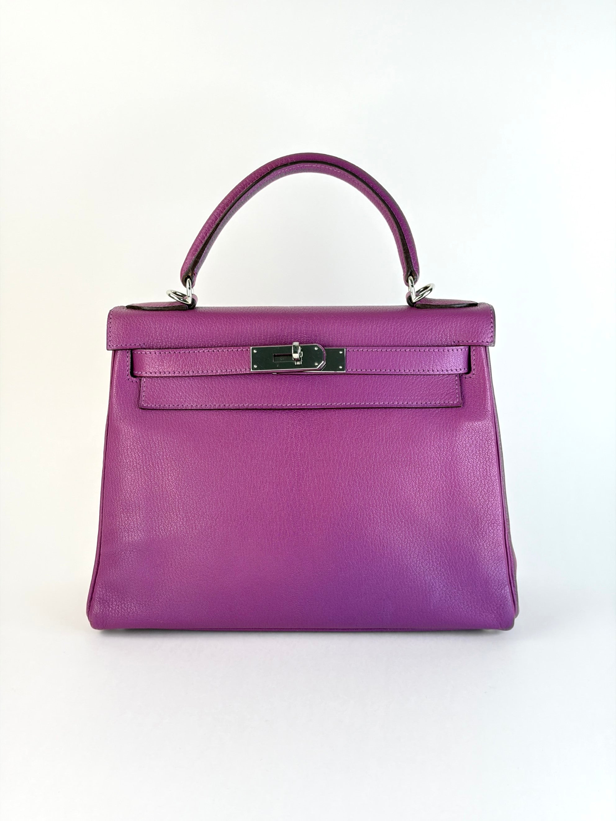 Hermes Kelly Returnee 28 cyclamen chive Mysore leather