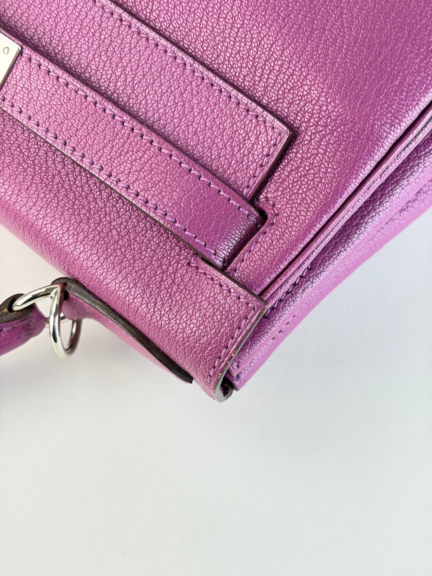 Hermes Kelly Returnee 28 cyclamen chive Mysore leather