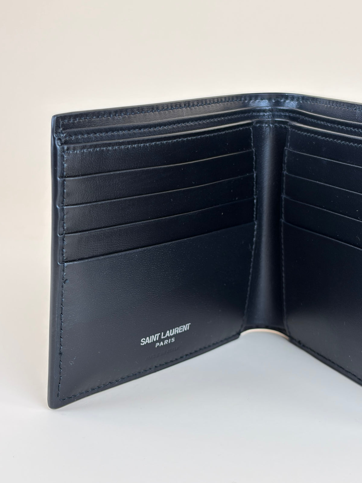 YSL black shiny leather tiny Cassandre east west wallet