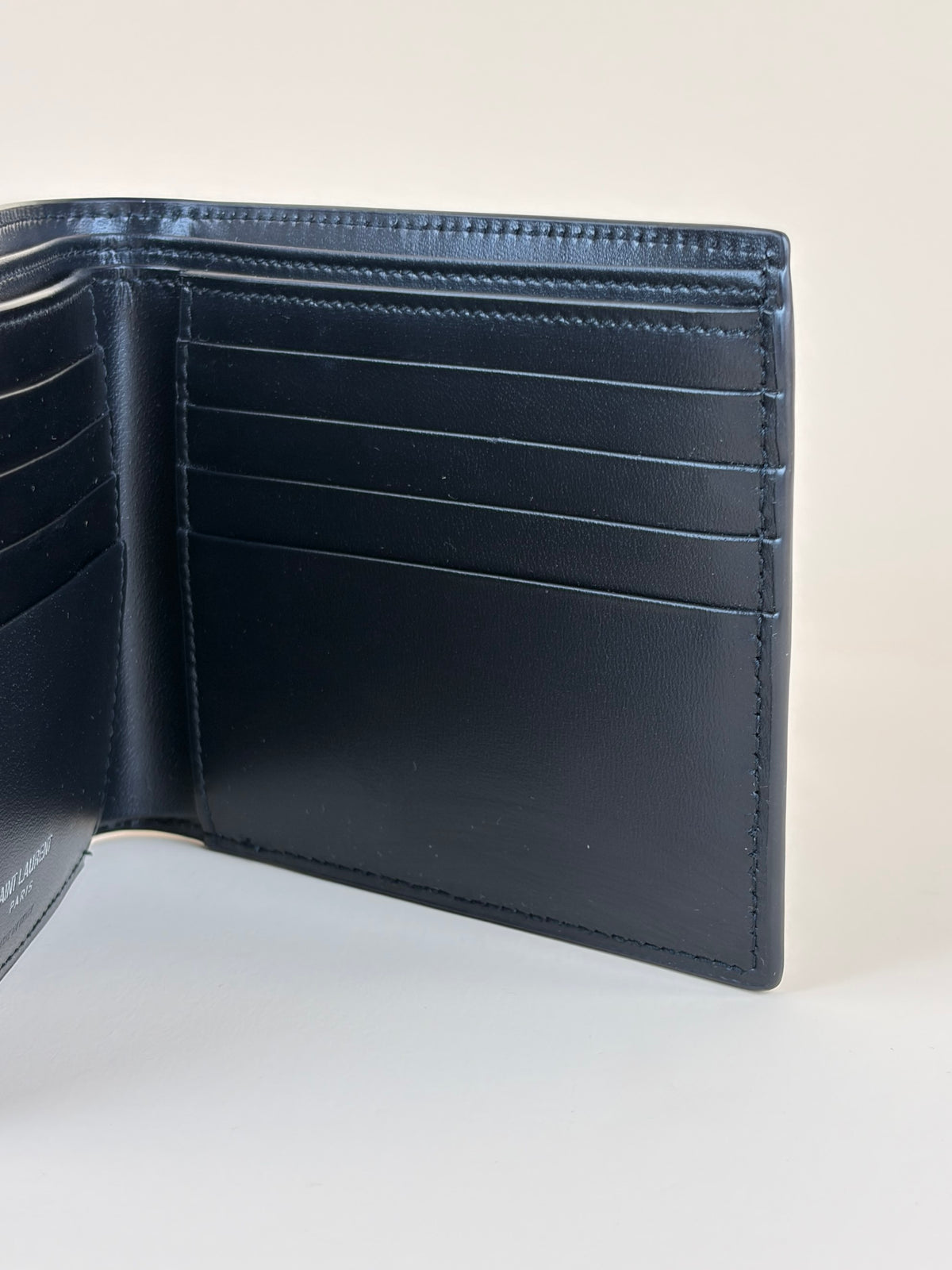 YSL black shiny leather tiny Cassandre east west wallet
