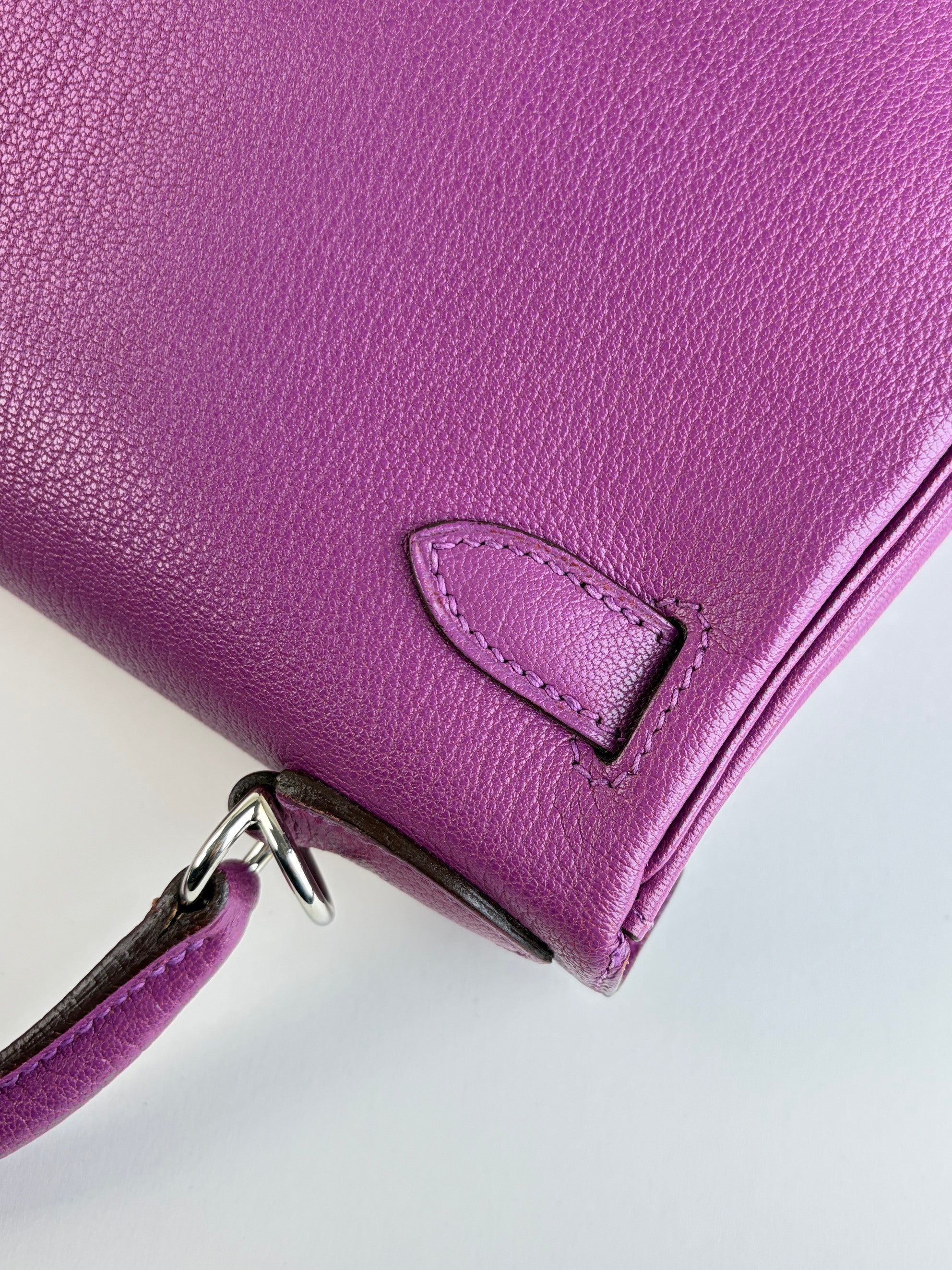 Hermes Kelly Returnee 28 cyclamen chive Mysore leather