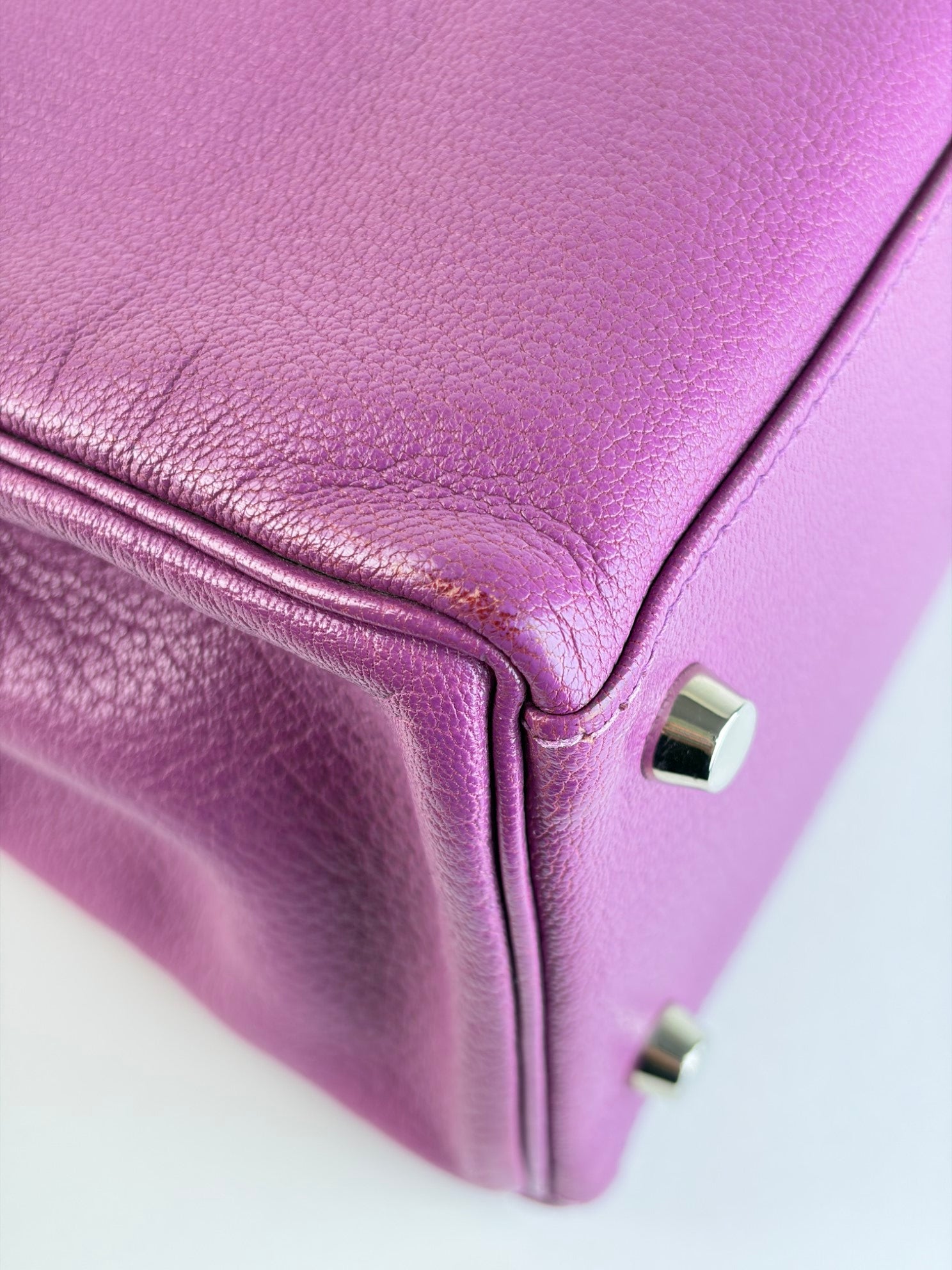 Hermes Kelly Returnee 28 cyclamen chive Mysore leather