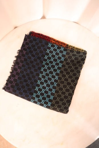 Gucci Black Multicolor Shiny Summer Wool Scarf