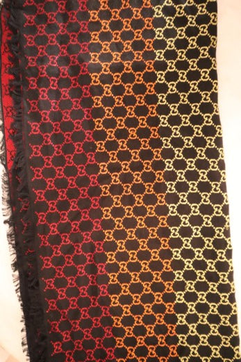 Gucci Black Multicolor Shiny Summer Wool Scarf