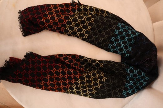 Gucci Black Multicolor Shiny Summer Wool Scarf