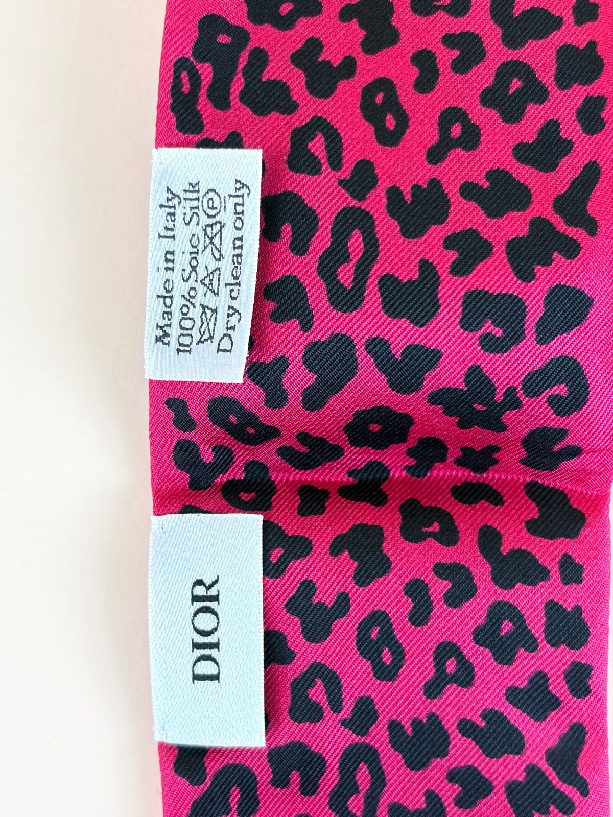 Dior pink/black leopard animal print mitzah silk scarf