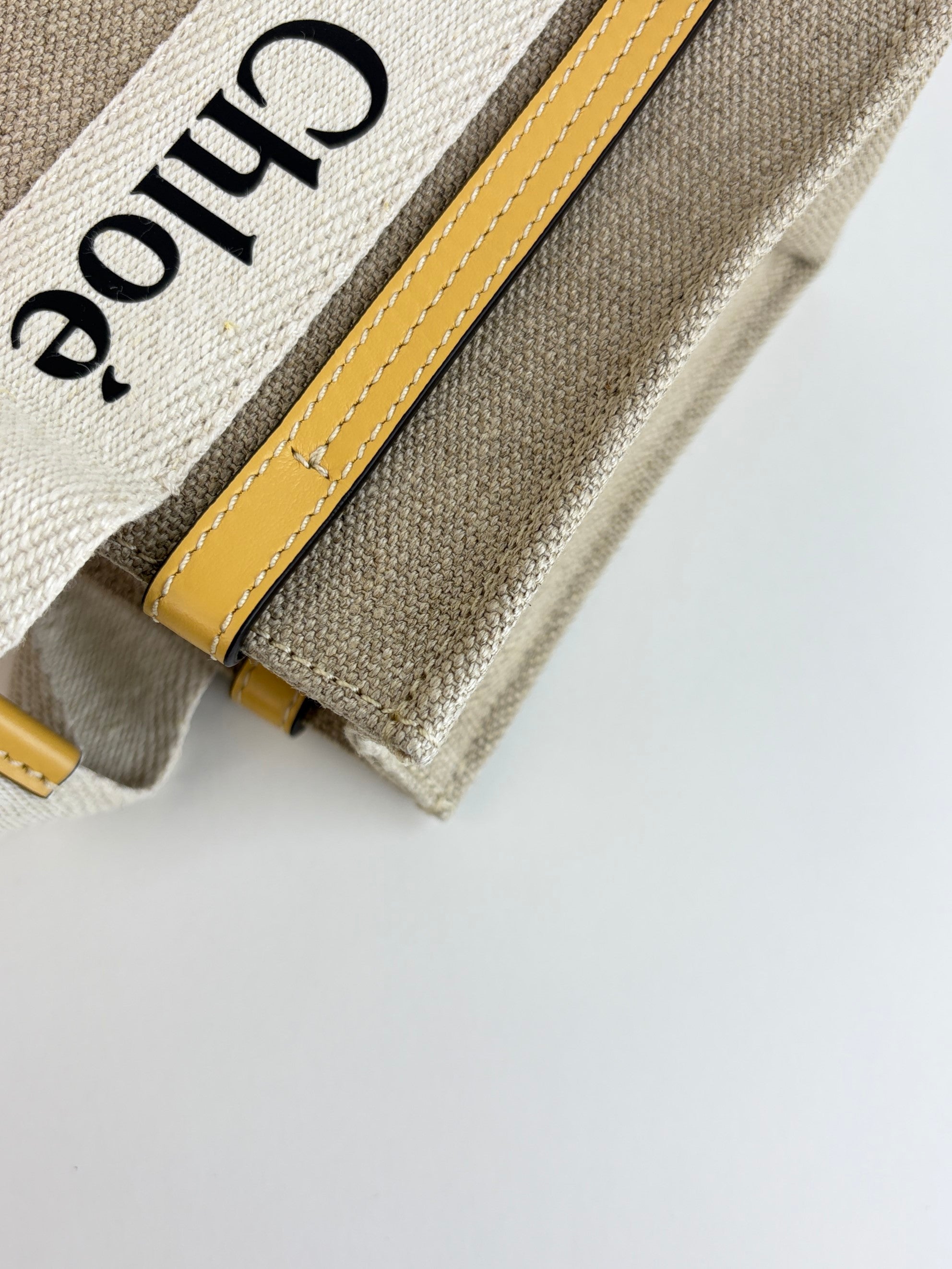 Chloe beige canvas/yellow leather mini Woody Tote Bag