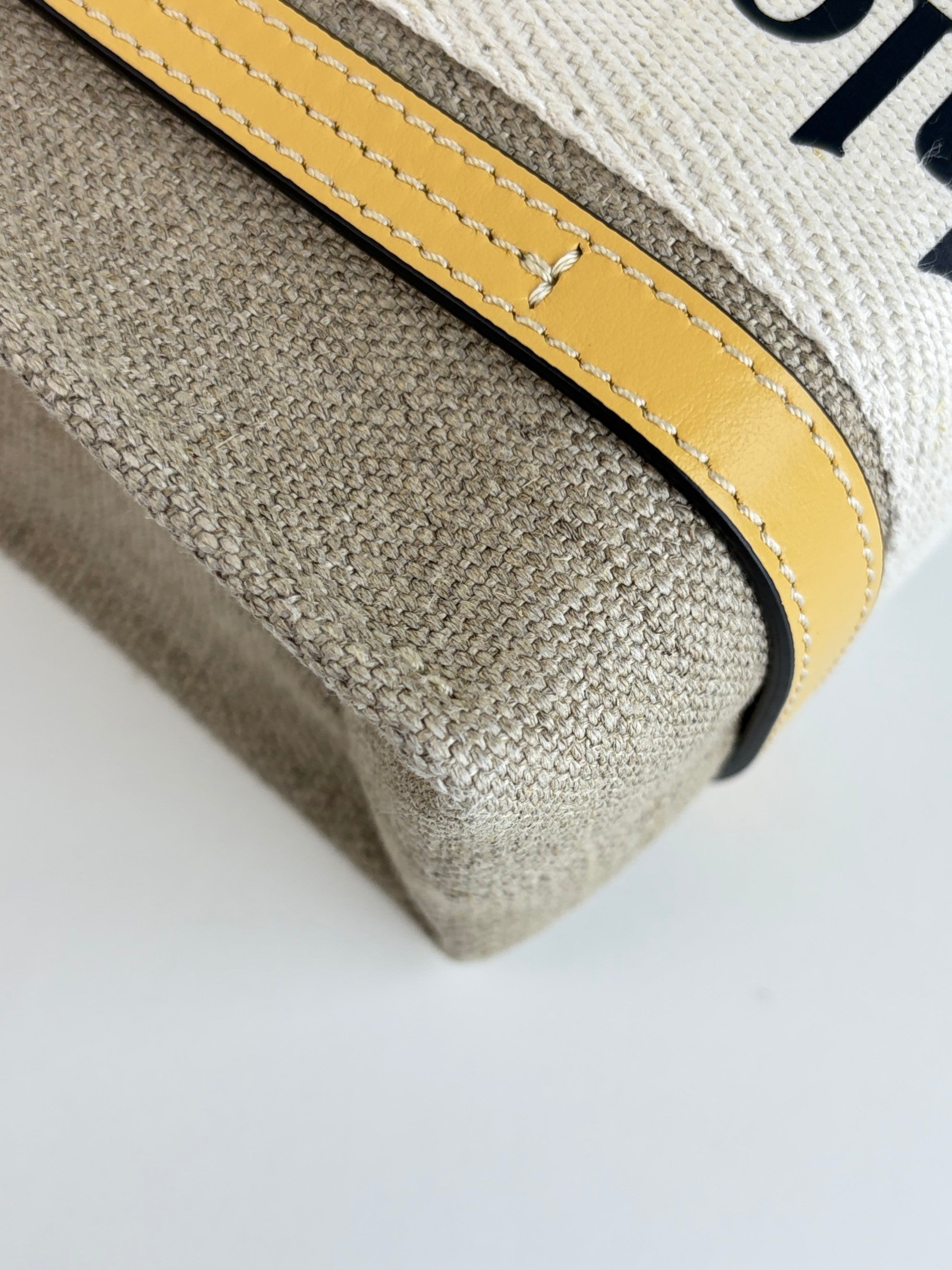Chloe beige canvas/yellow leather mini Woody Tote Bag