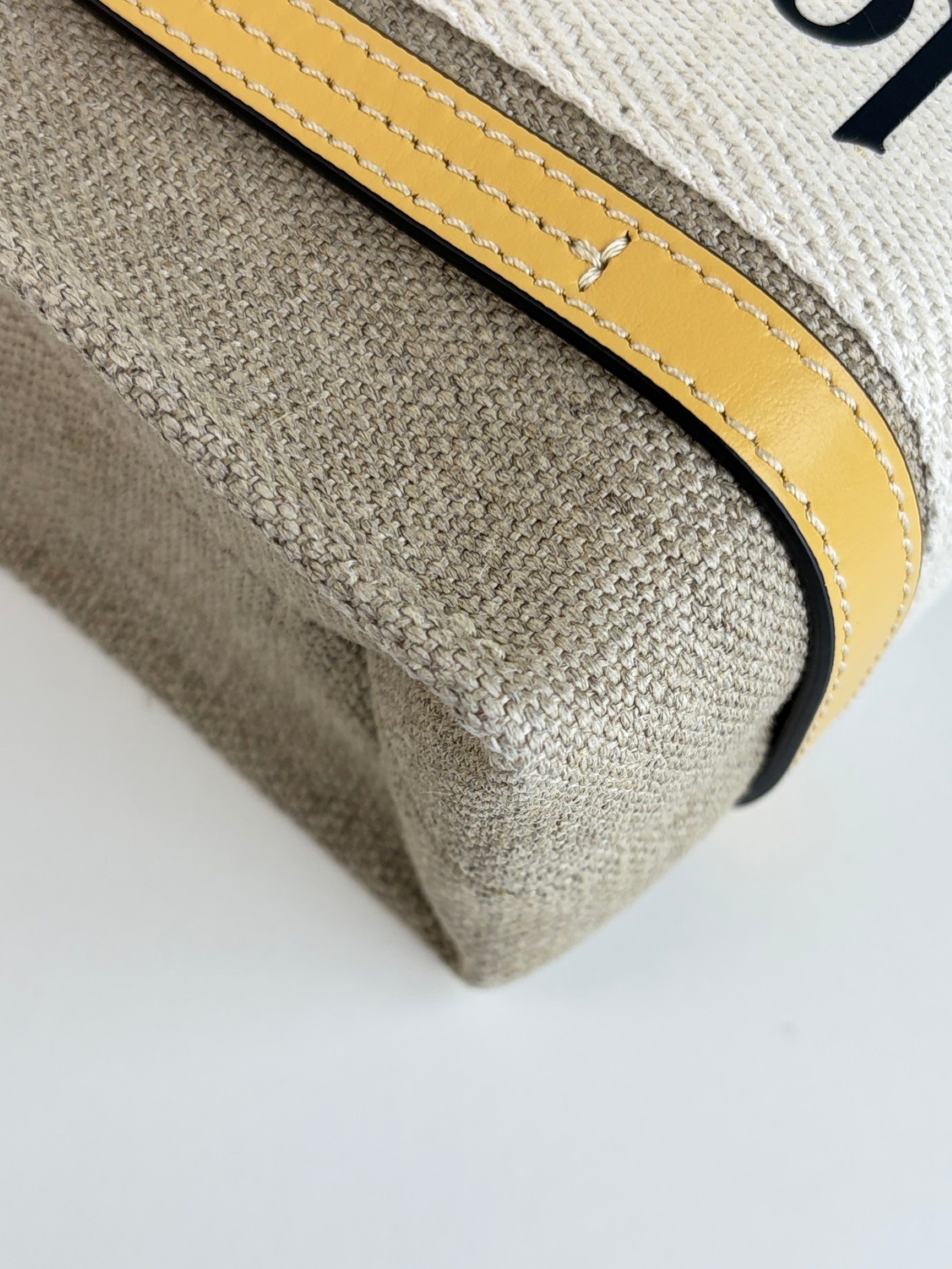 Chloe beige canvas/yellow leather mini Woody Tote Bag