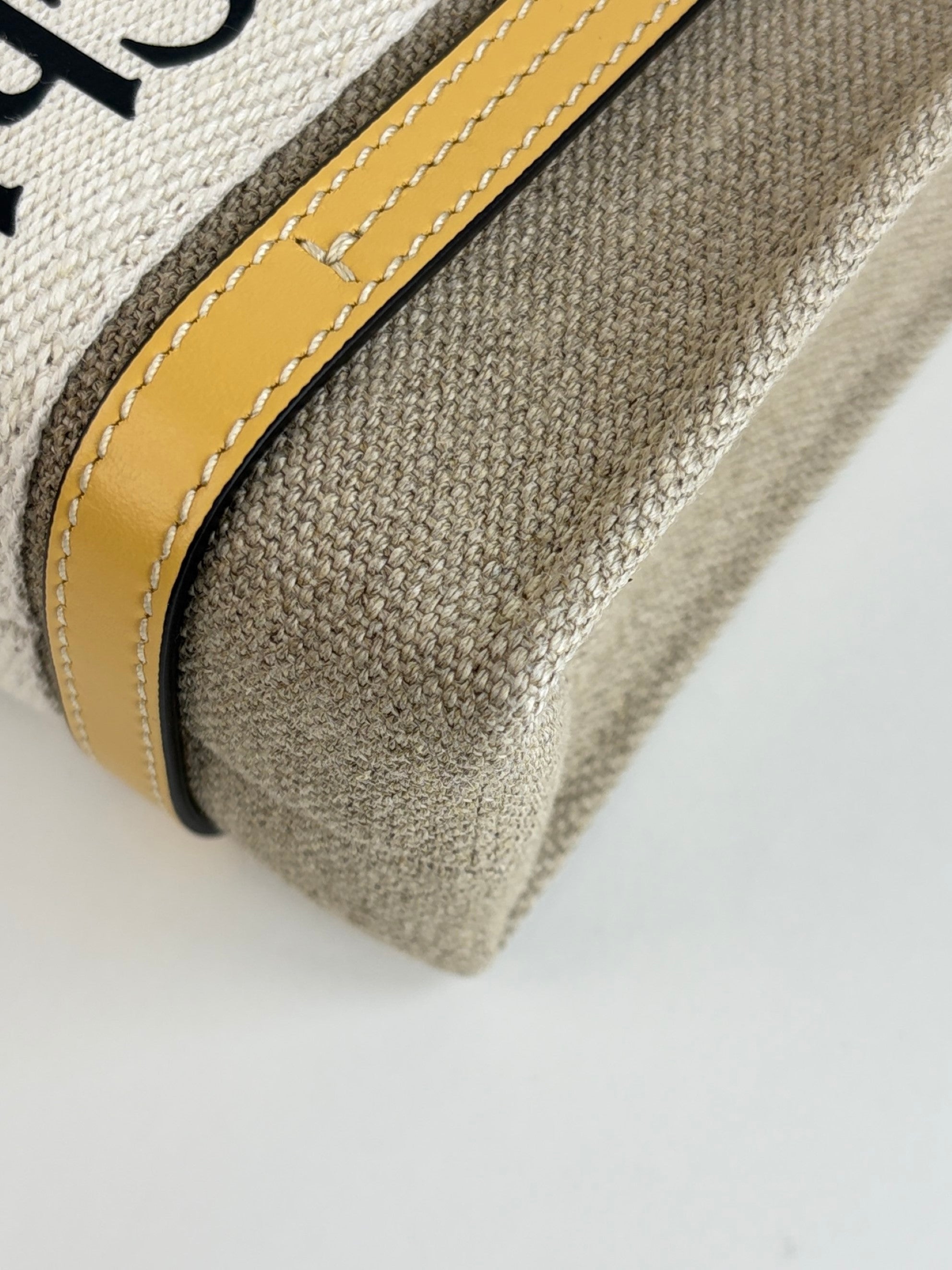 Chloe beige canvas/yellow leather mini Woody Tote Bag