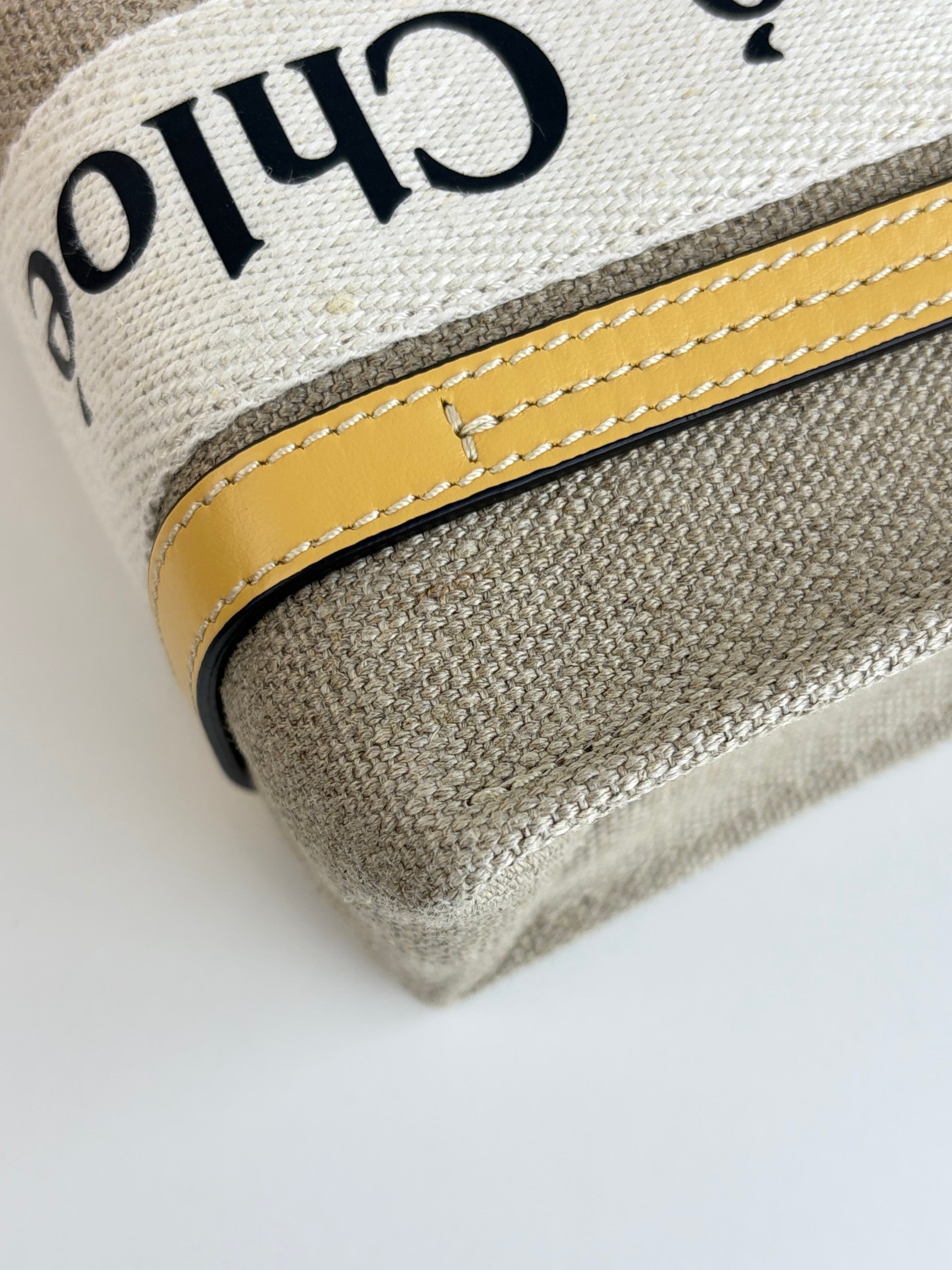 Chloe beige canvas/yellow leather mini Woody Tote Bag