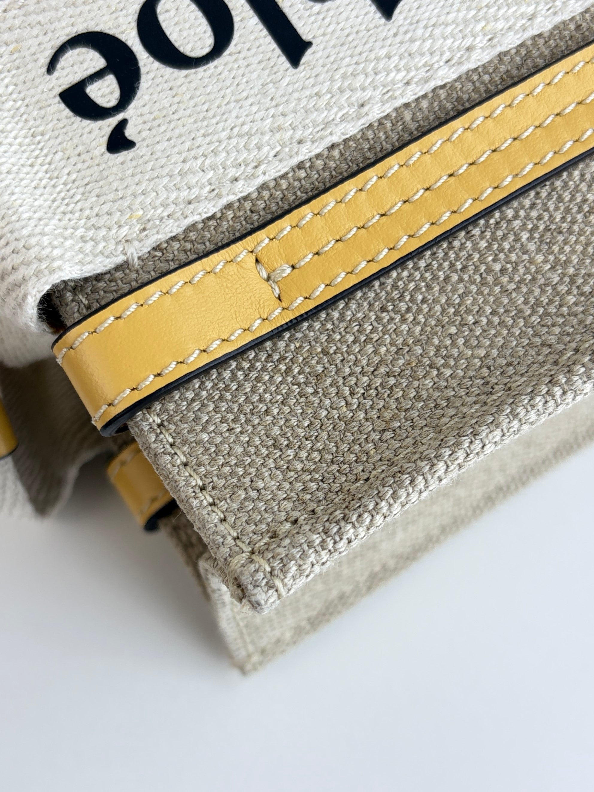 Chloe beige canvas/yellow leather mini Woody Tote Bag
