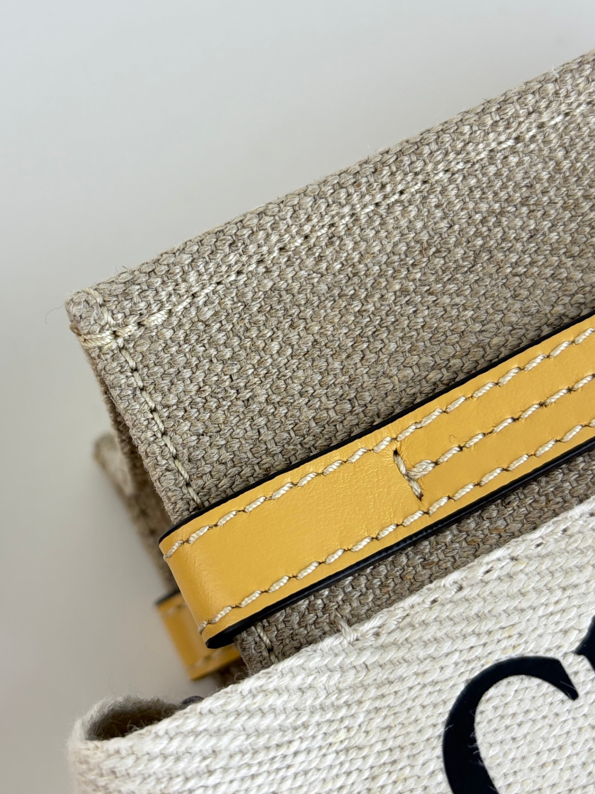Chloe beige canvas/yellow leather mini Woody Tote Bag
