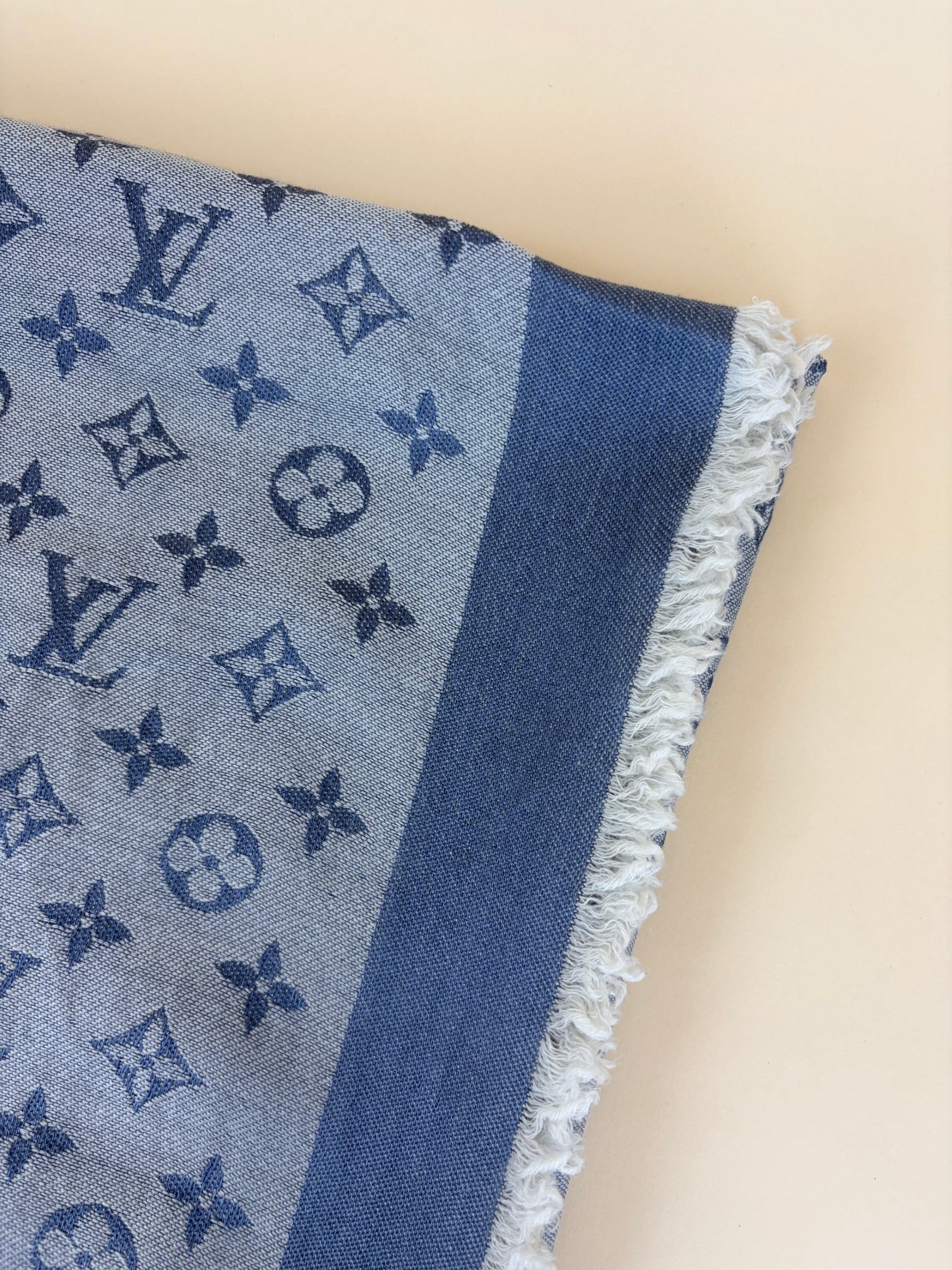 Louis Vuitton Blue Clair Monogram Denim Wool Silk Shawl