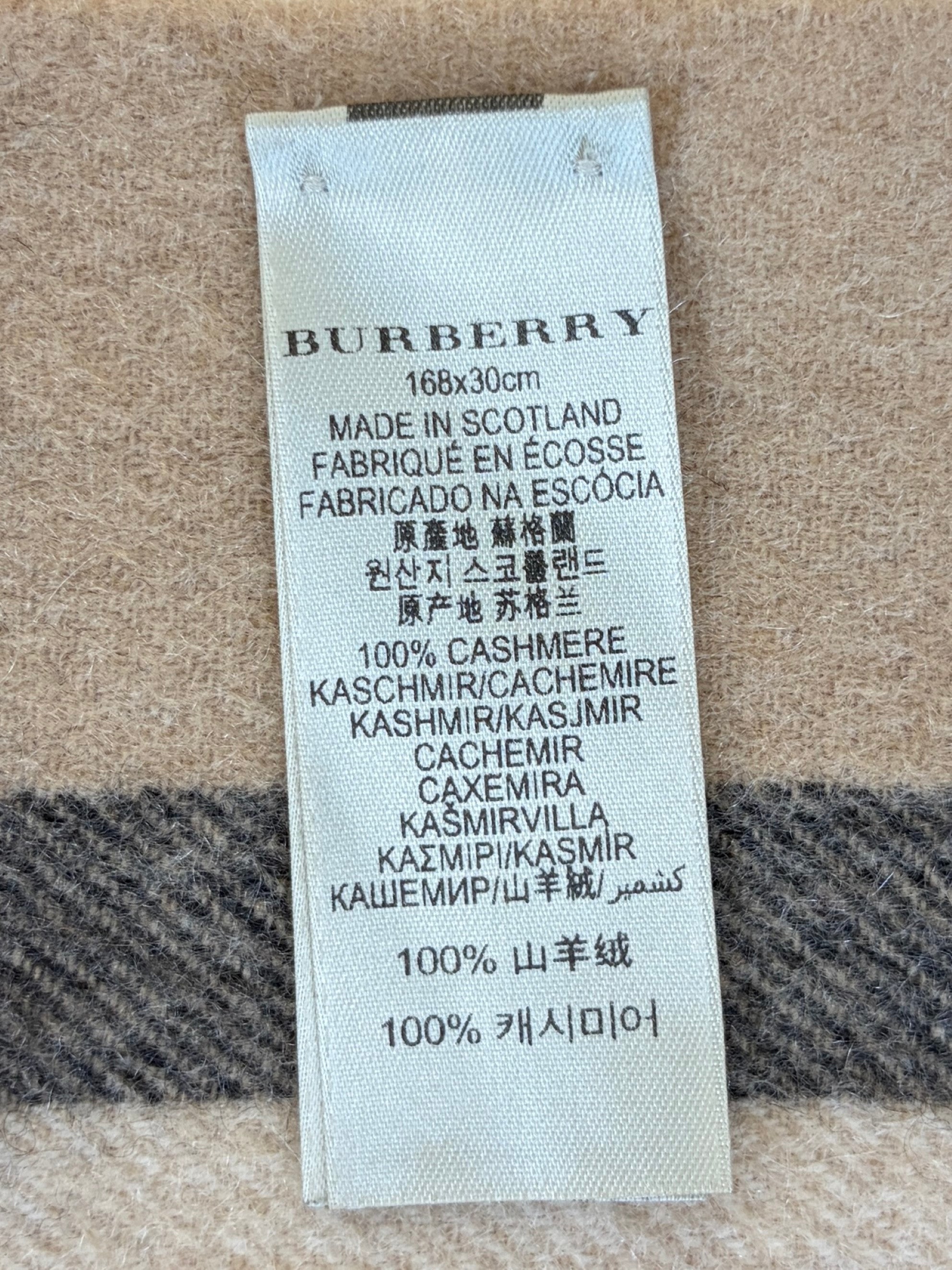 Burberry Beige Cashmere Vintage Check Fringe Scarf