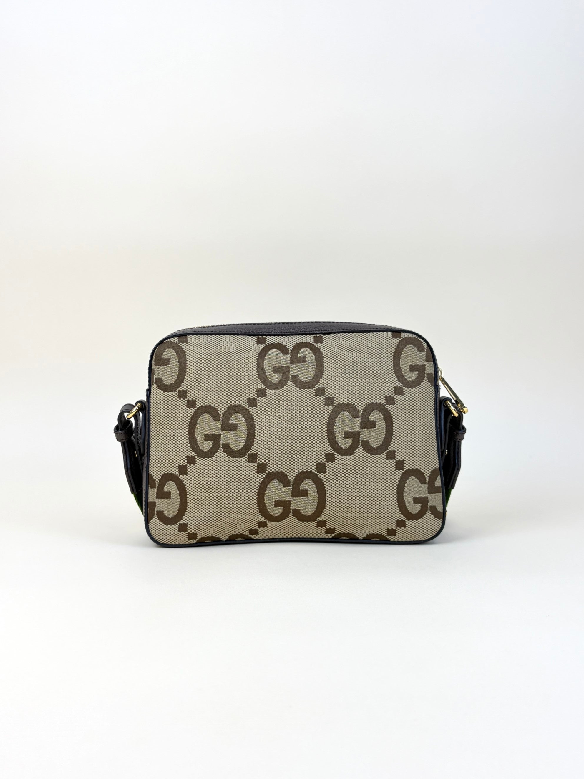Gucci Bicolor Monogram Jumbo GG Web Strap Messenger Shoulder Bag