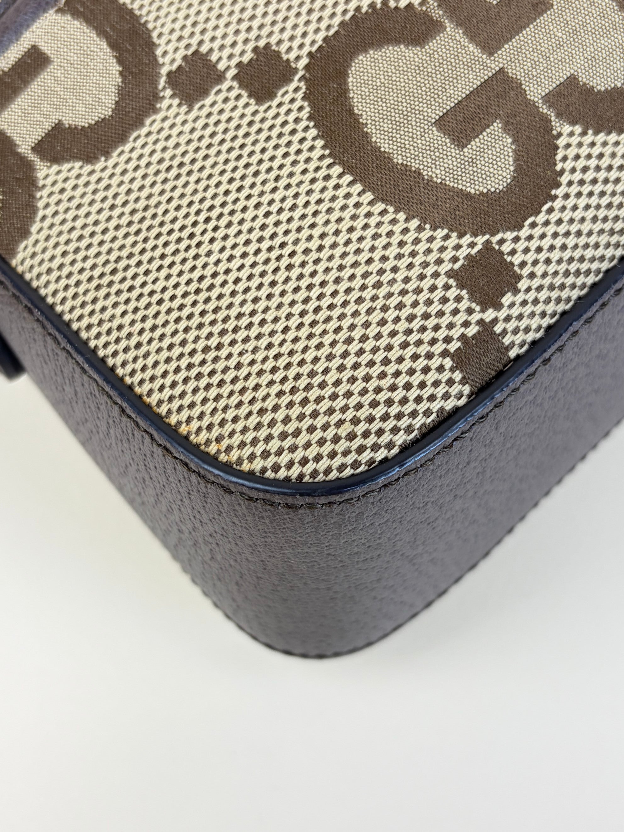 Gucci Bicolor Monogram Jumbo GG Web Strap Messenger Shoulder Bag