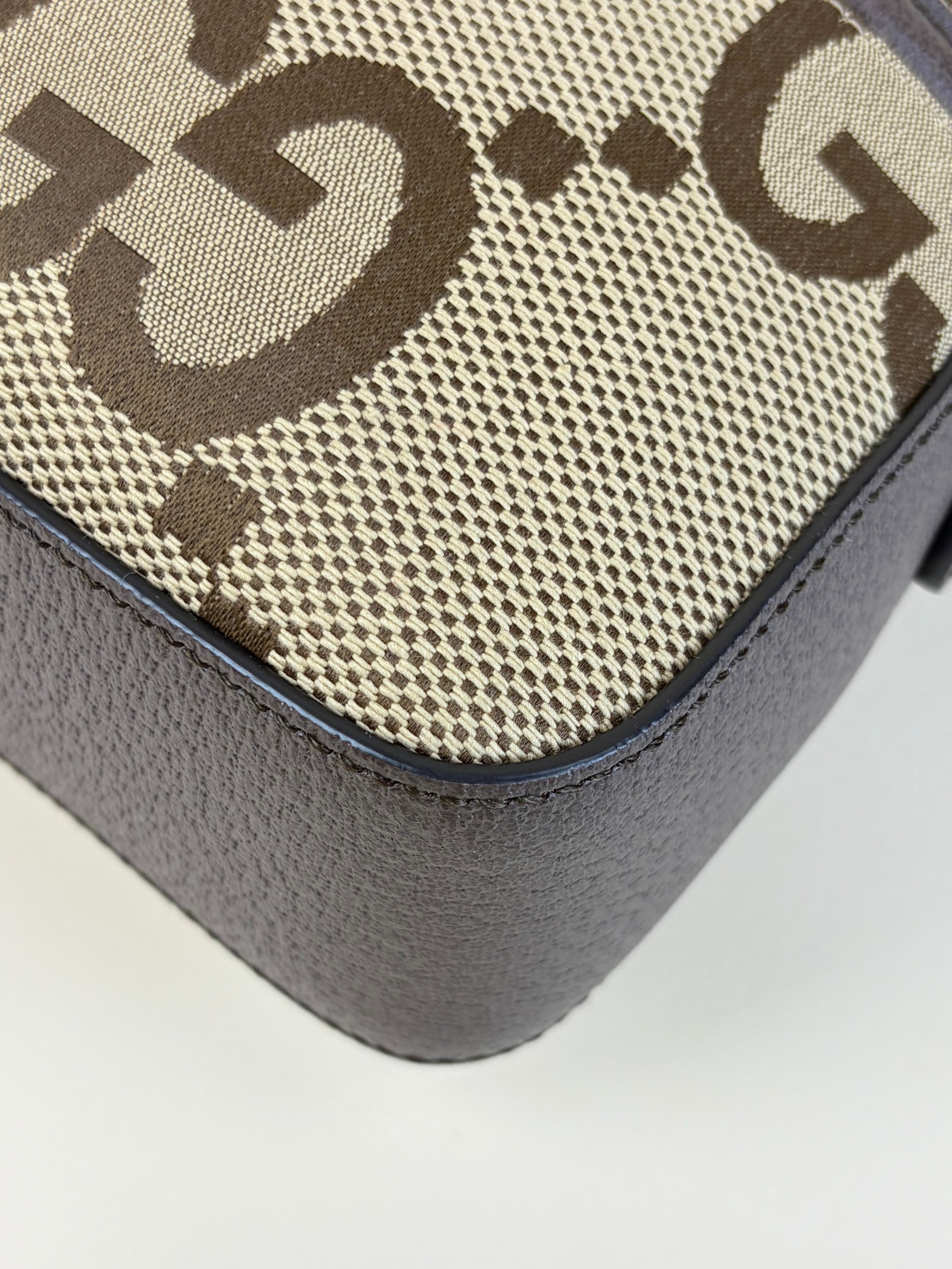 Gucci Bicolor Monogram Jumbo GG Web Strap Messenger Shoulder Bag
